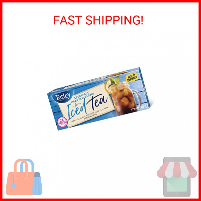 Tetley Black Tea, Iced Tea Blend, Family Size, 24 Round Tea Bags