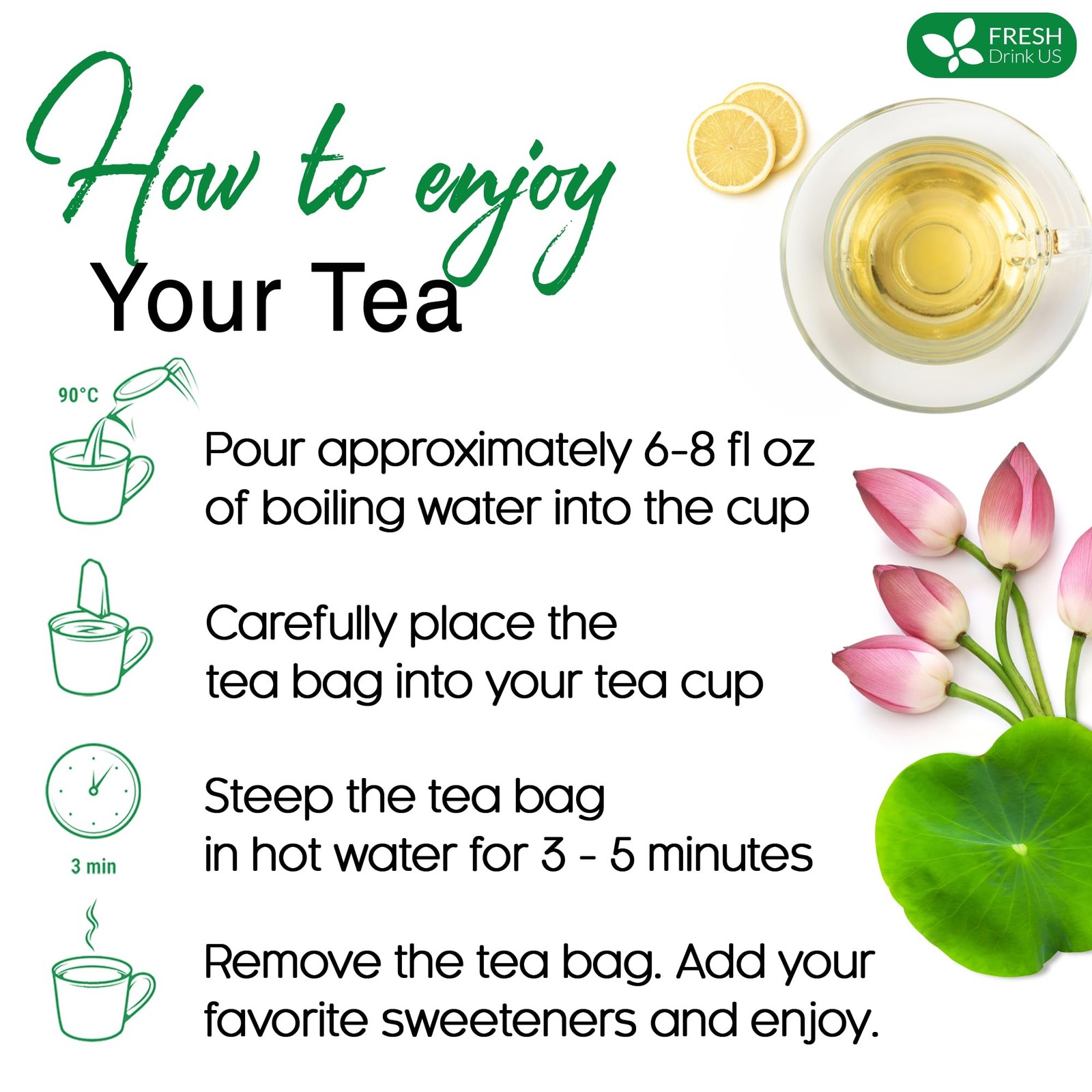FreshDrinkUS, Premium 30 Lotus Leaf Tea Bags, 100% Natural & Pure 30 Bags