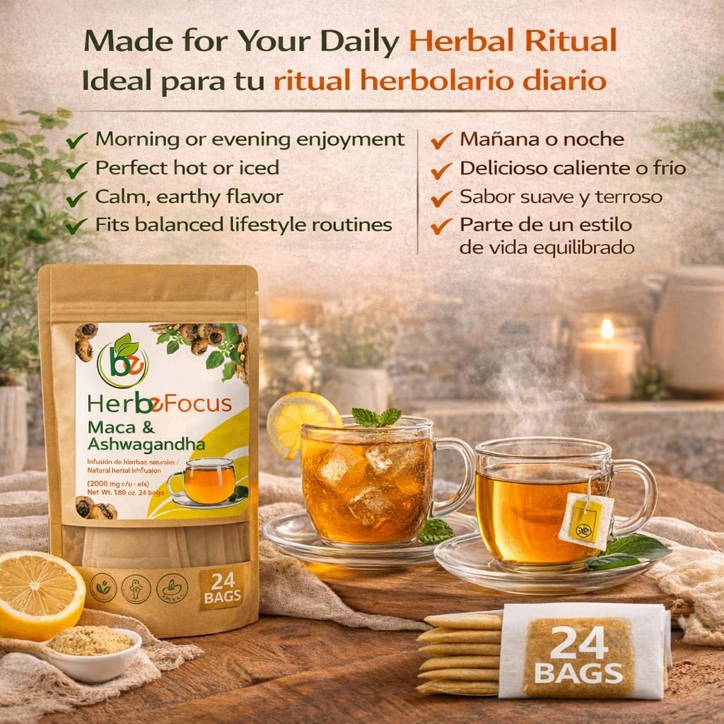 Maca & Ashwagandha Herbal Tea (24 Tea Bags) – 2000mg Each – Traditional Vitality