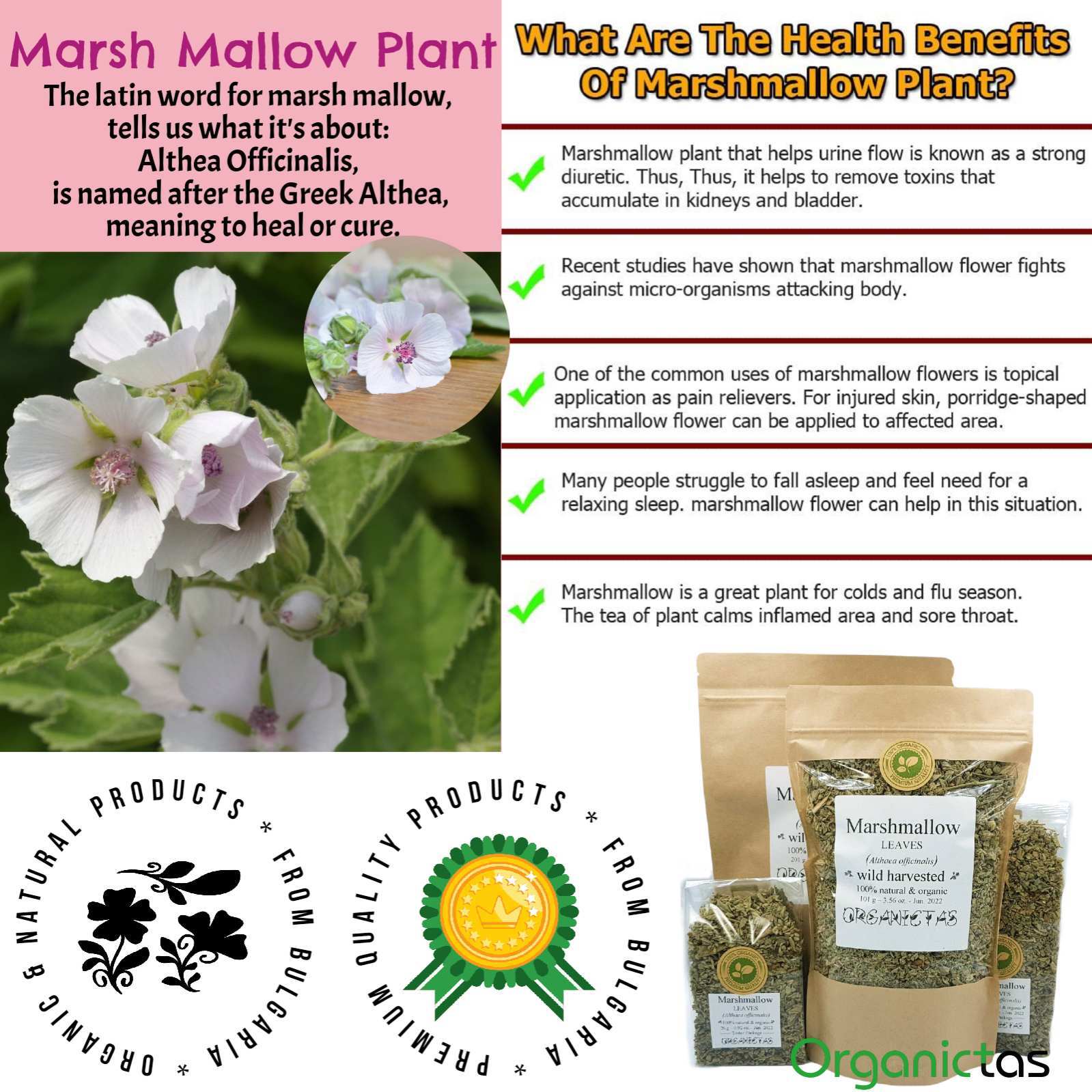 Organic Marshmallow Leaf Tea Loose Dried Althaea Officinalis Herb with Benefits