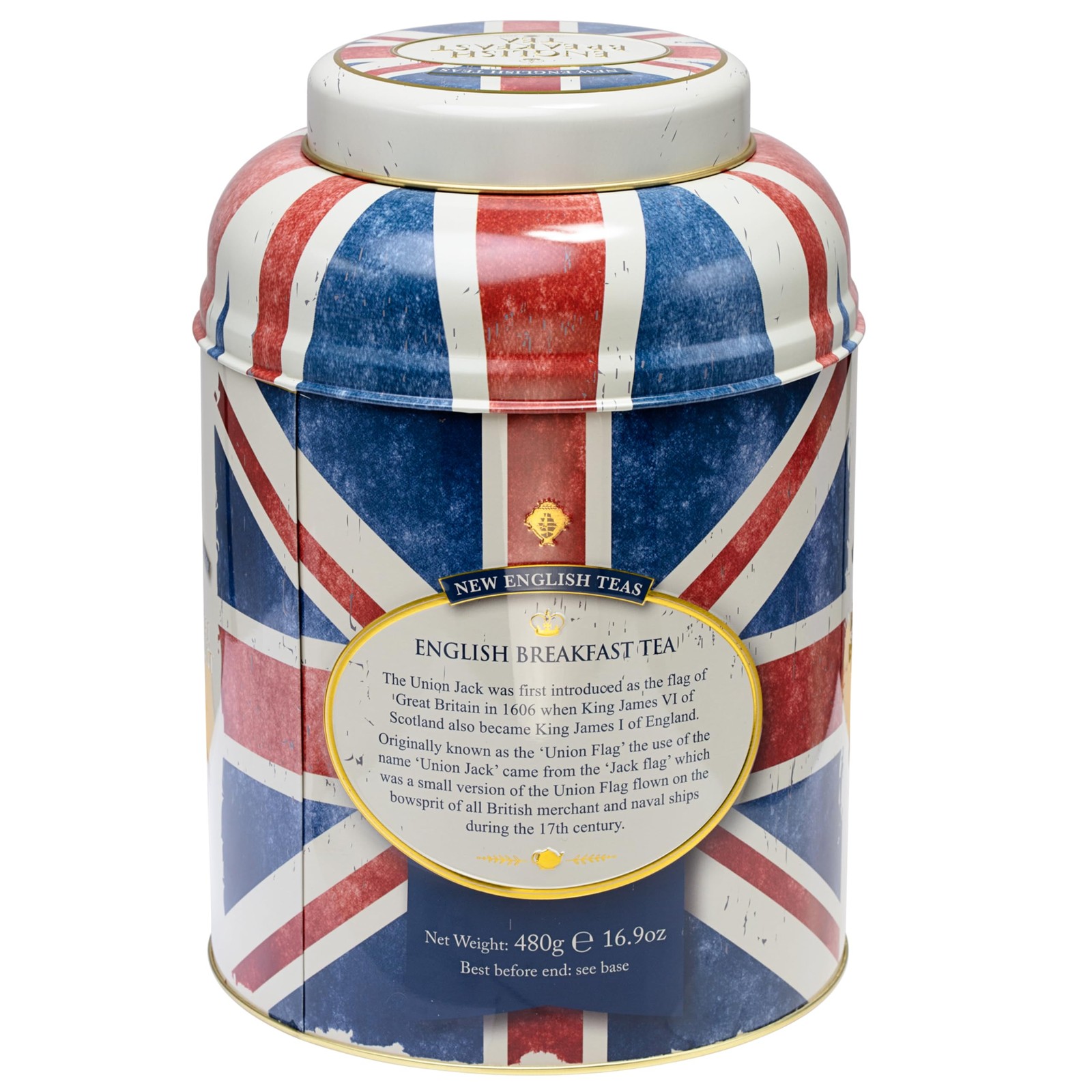 Union Jack Large Round Tea Caddy With 240 PCS English Breakfast Teabags