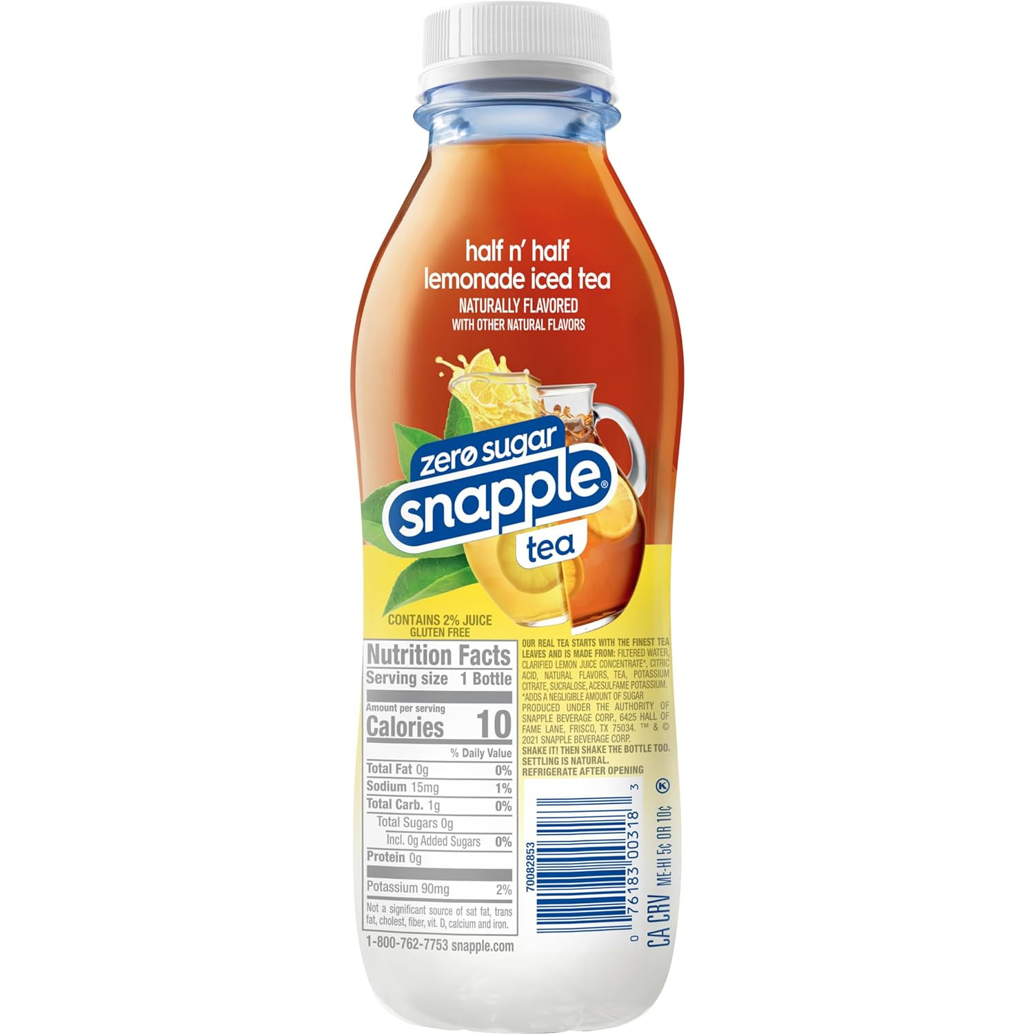 Snapple Zero Sugar Half ‘N Half Tea, 16 Fl Oz Recycled Plastic Bottle, Pack of 1