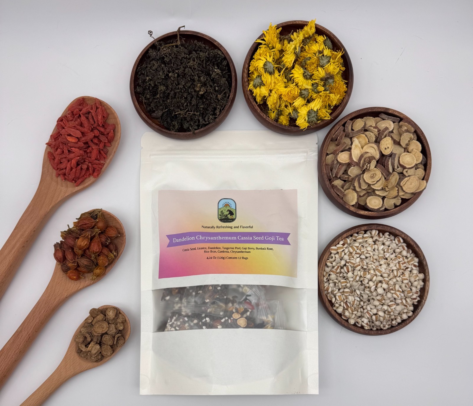 Dandelion Wolfberry Tea 120g, 9-Herb Blend, Liver Kidney Support, Caffeine-Free