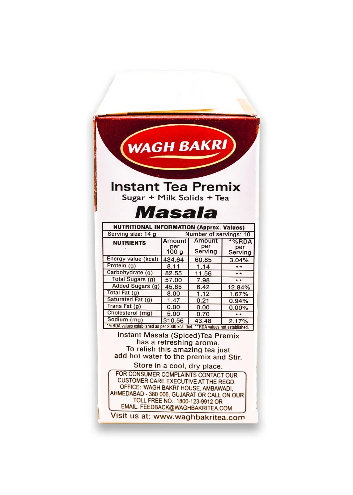 Wagh Bakri Masala Instant Chai Tea Premix Milk Sugar Tea 140gm 10 Count Sachets