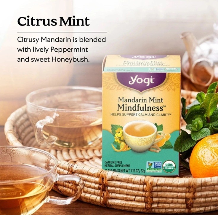 Yogi Tea Mandarin Mint Mindfulness Herbal Supplement Calm Clarity Organic Orange