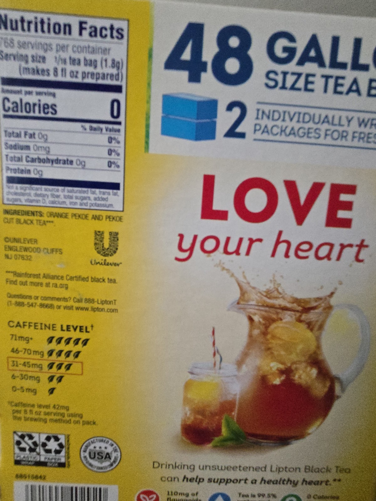 LIPTON ICED TEA 48 GALLON SIZE TEA BAGS 2-24oz 1 BAG MAKES ONE GALLON FREE SHIP