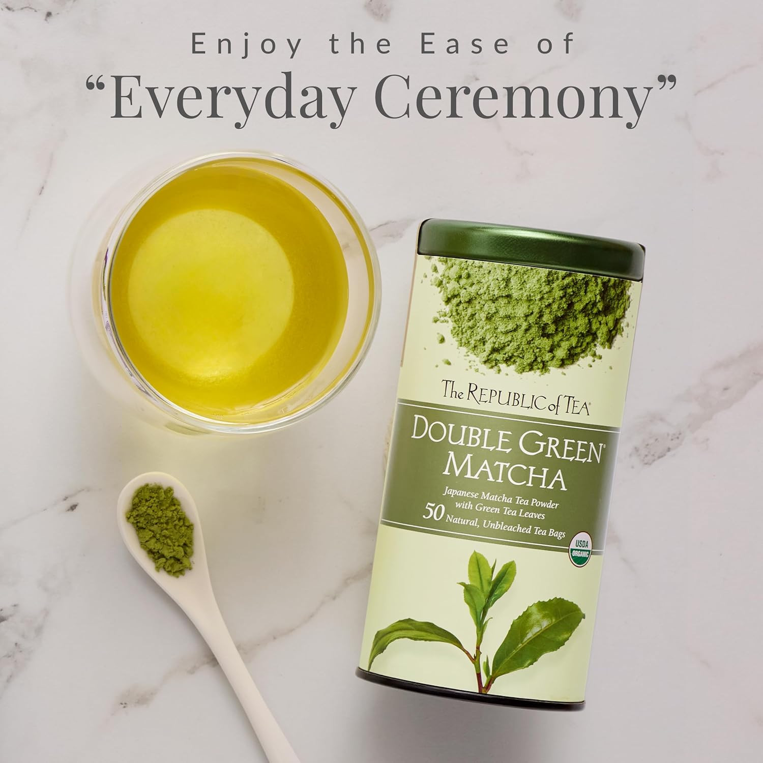 The Republic of Tea Organic Double Green Matcha, Individual Tea Bags with Japane