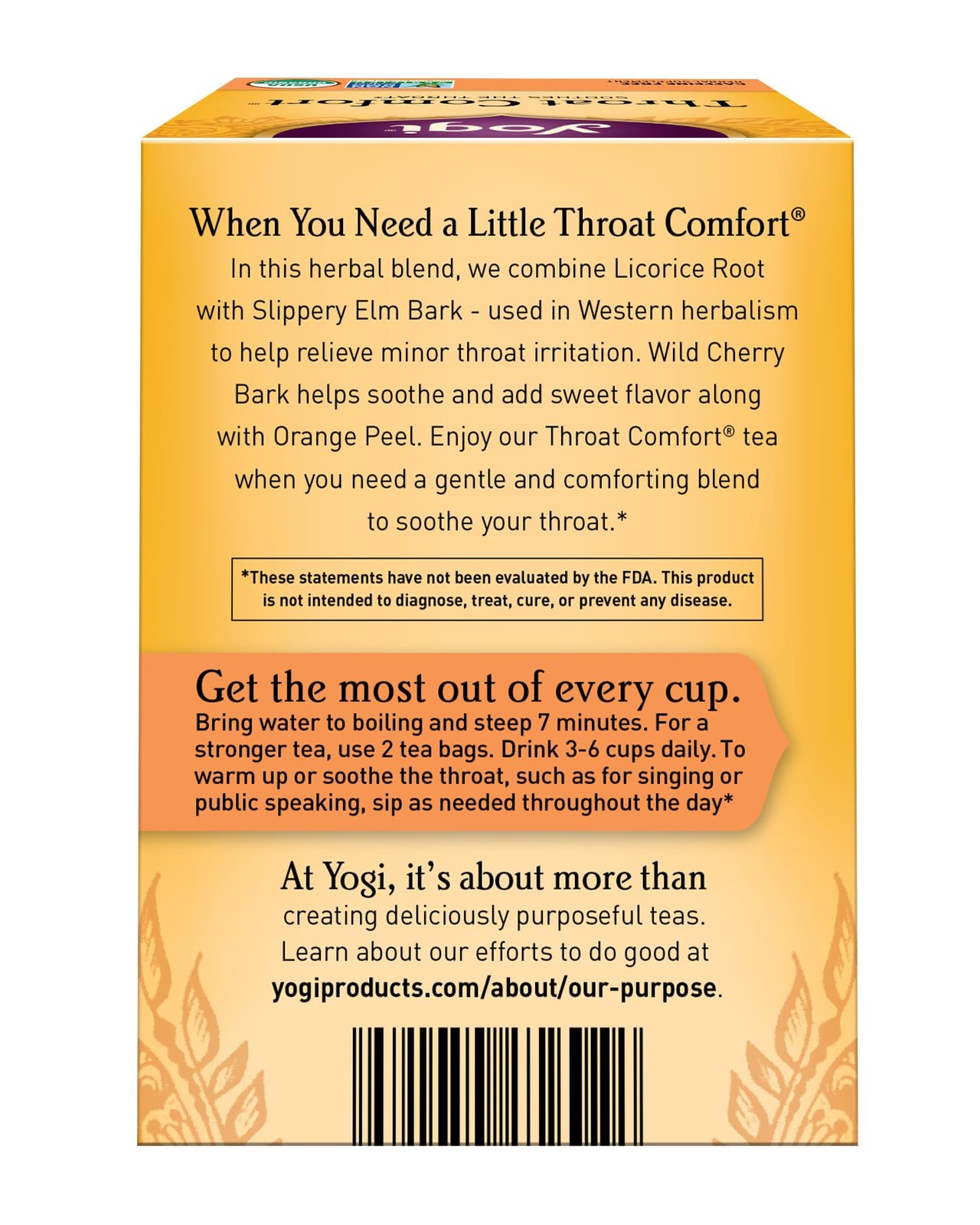 Yogi Tea Organic Throat Comfort Tea, 16 ct 16 Count (Pack of 1), Yellow