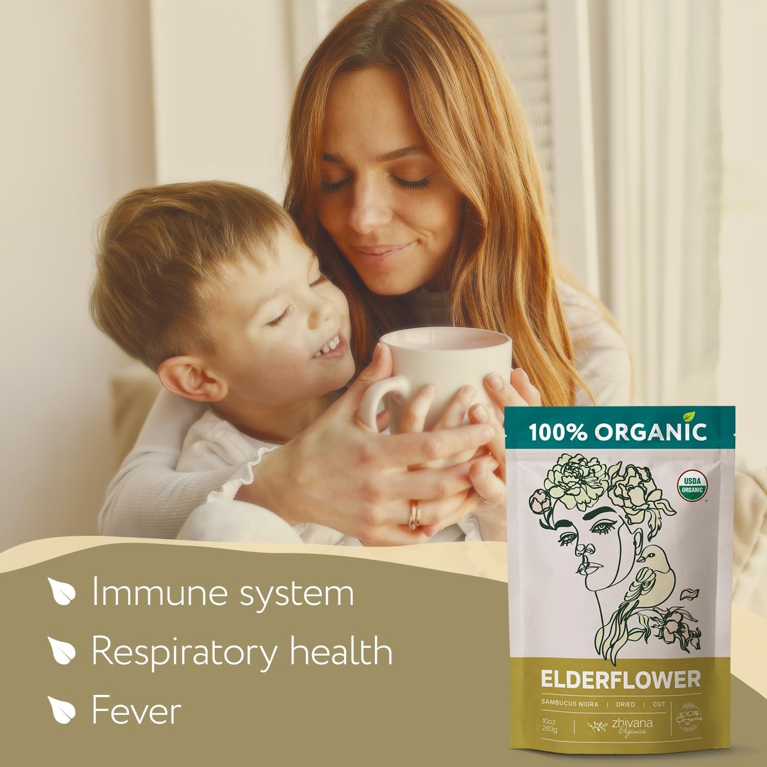 10oz Elderflower Tea – Pure Organic Herbal Remedy for Allergies and Sleep
