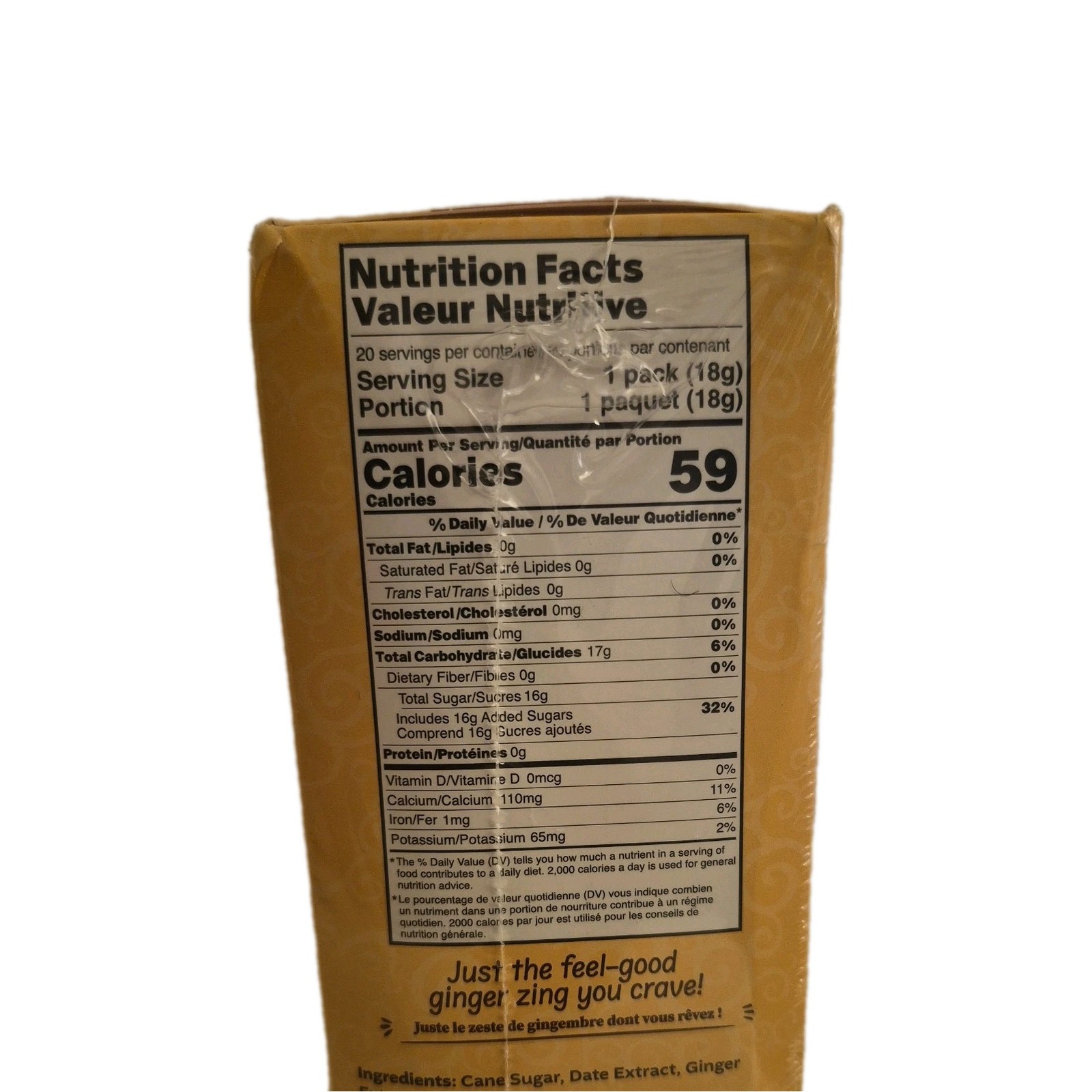 Pocas Honey Ginger Tea Date Flavor Instant Non GMO Gluten Caffeine Free 20 Ct