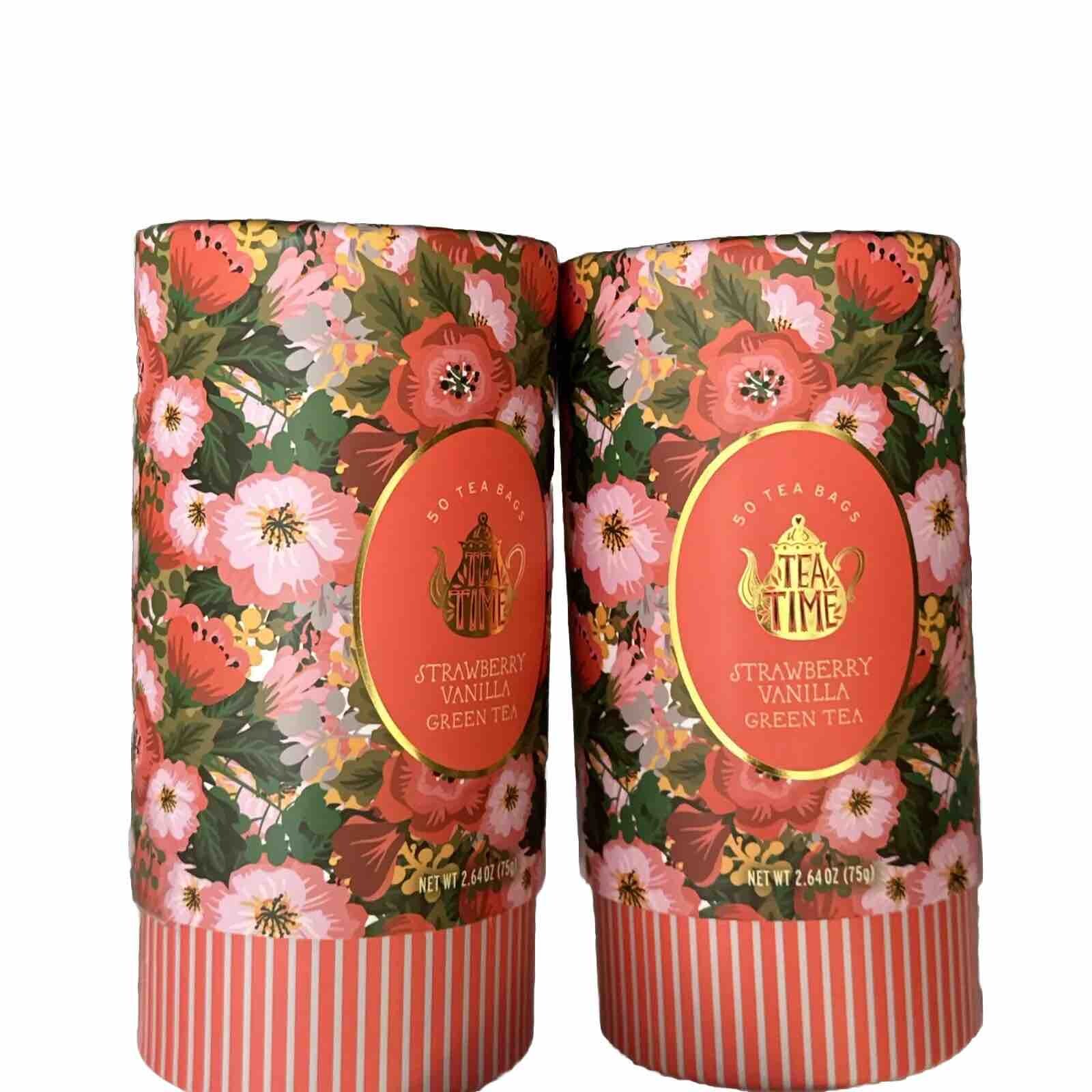 TEA TIME 🫖 CAFFEINATED 🫖 STRAWBERRY VANILLA GREEN TEA – 2 tubes-100 Tea Bags