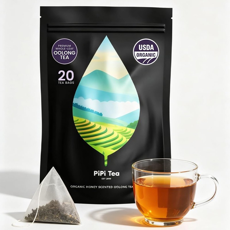 40 Bags (4g Each) PiPi Tea Organic Oolong Tea Bags – Whole Leaf, – Cortisol & Ca