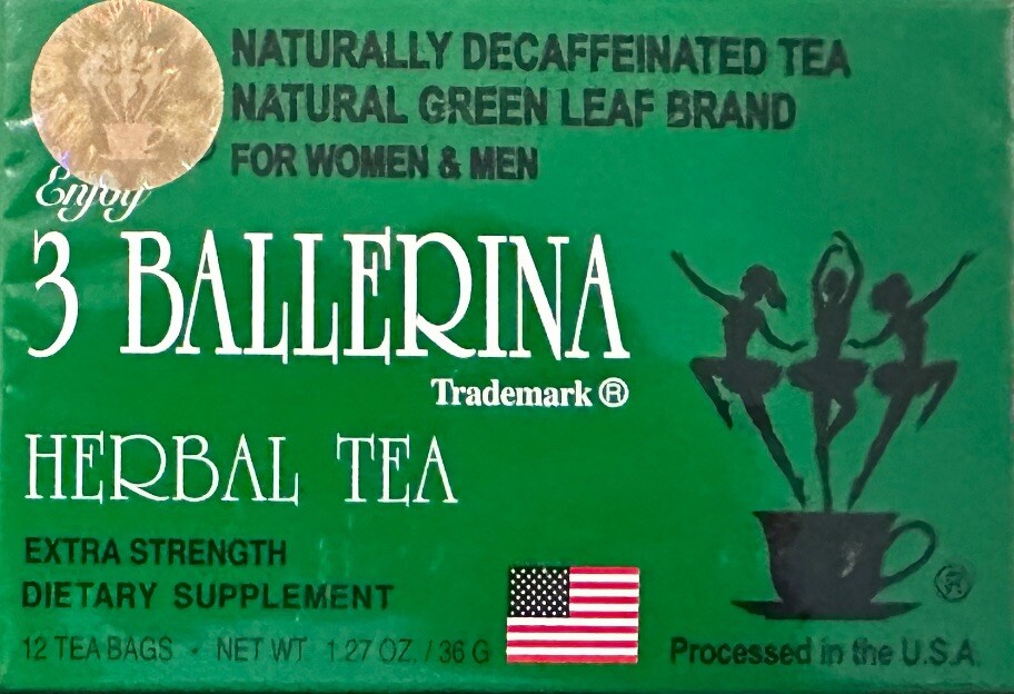 3 BALLERINA Caffeine Free Herbal Tea EXTRA Strength 12 tea bags per box/36cs