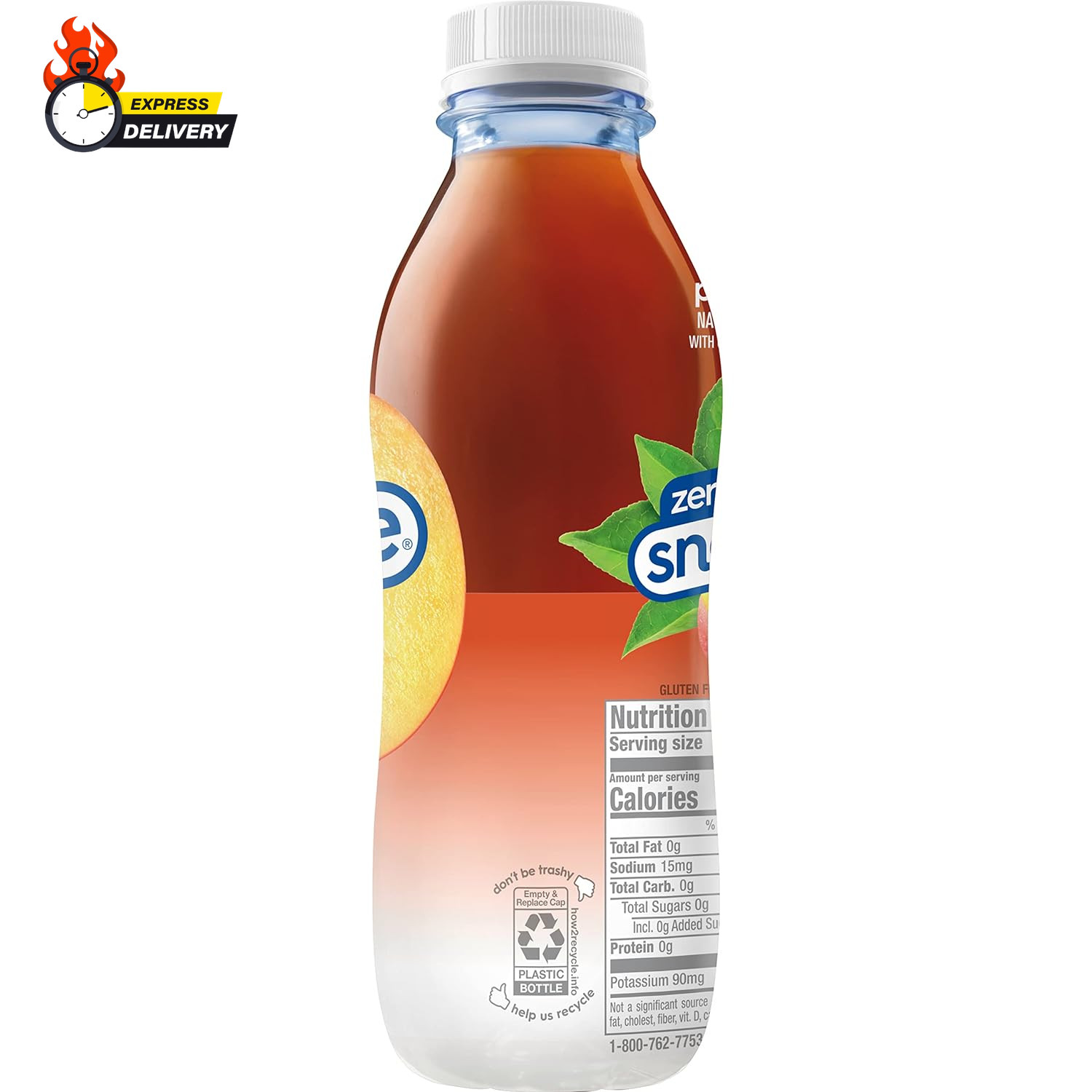 Zero Sugar Peach Tea, 16 Fl Oz Recycled Plastic Bottle (Pack of 12)