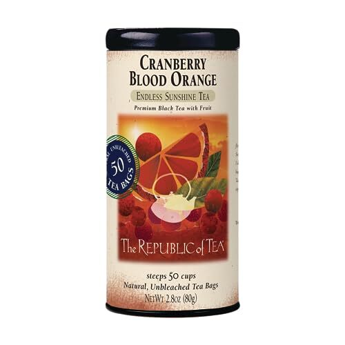 The Republic of Tea Cranberry Blood Orange Black Tea, Tin of 50 Tea Bags