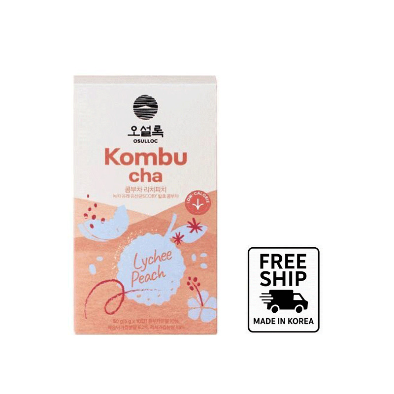OSULLOC Kombucha Lychee Peach 10 Sticks – Korean Sparkling Tea Drink | Low Cal