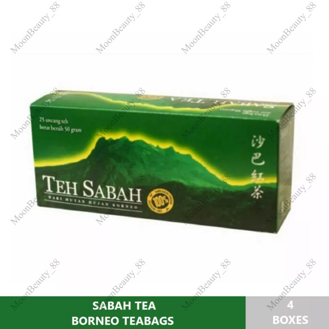 4 Boxes (100 TEABAGS) SABAH TEA BORNEO TEABAGS Halal Certifed