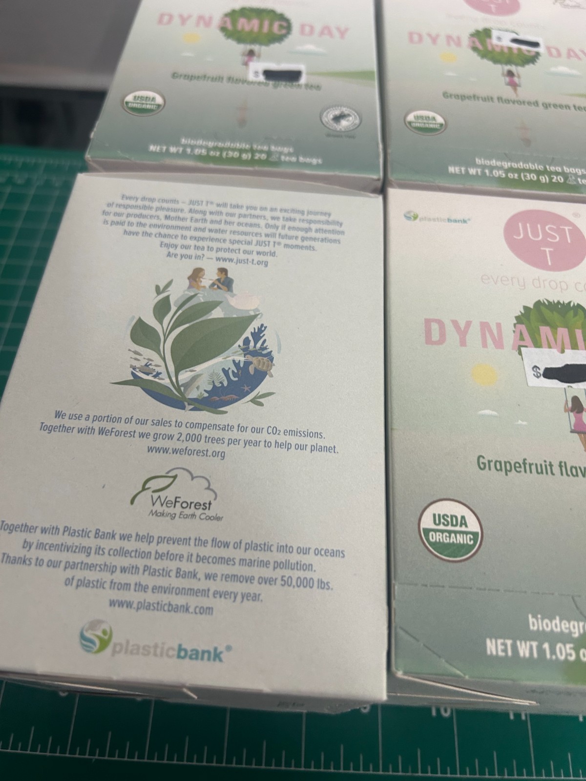 4-pack lot 20CT JUST T Dynamic Day Grapefruit flavored organic GREEN tea