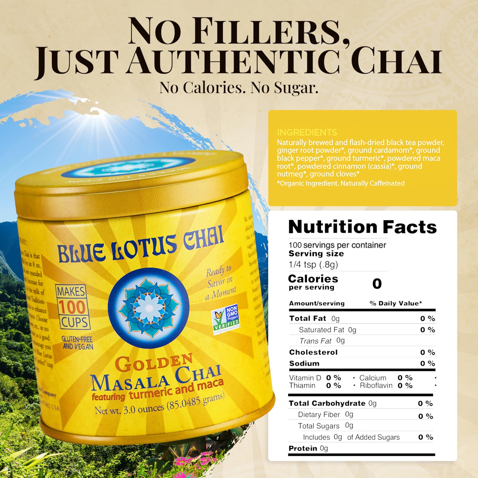 Blue Lotus Chai Golden Masala Flavor Chai Makes 100 Cups 3 Ounce Masala Sp…
