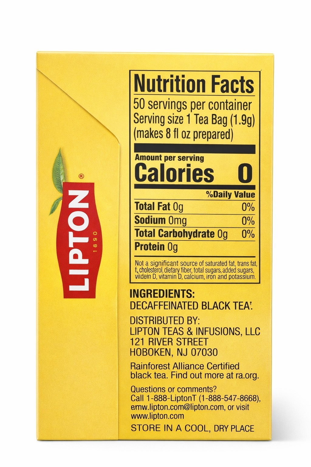 Lipton Yellow Label Decaffeinated Black Tea – 50 Tea Bags (3.3 oz) – New