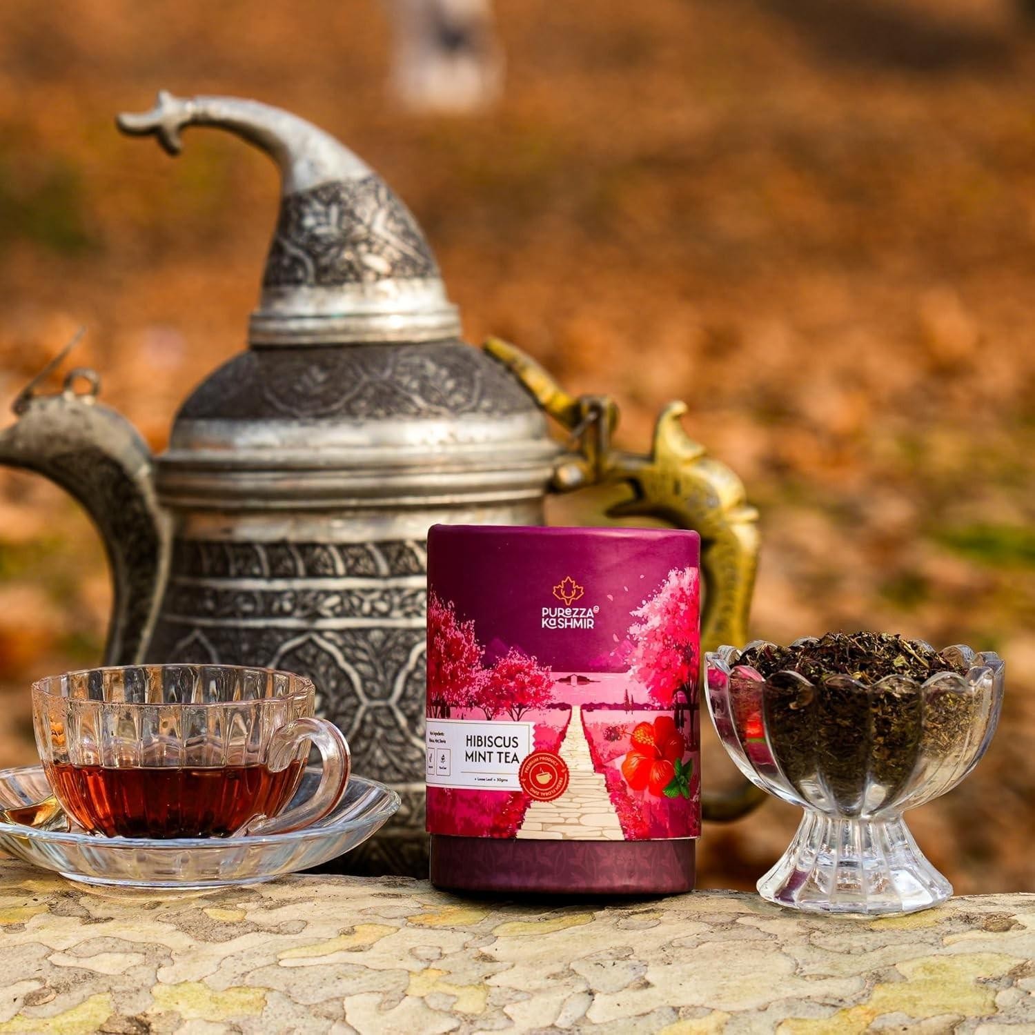 Purezza Kashmir Hibiscus Mint Herbal Tea 50g Caffeine Free Sugar Free Botanical