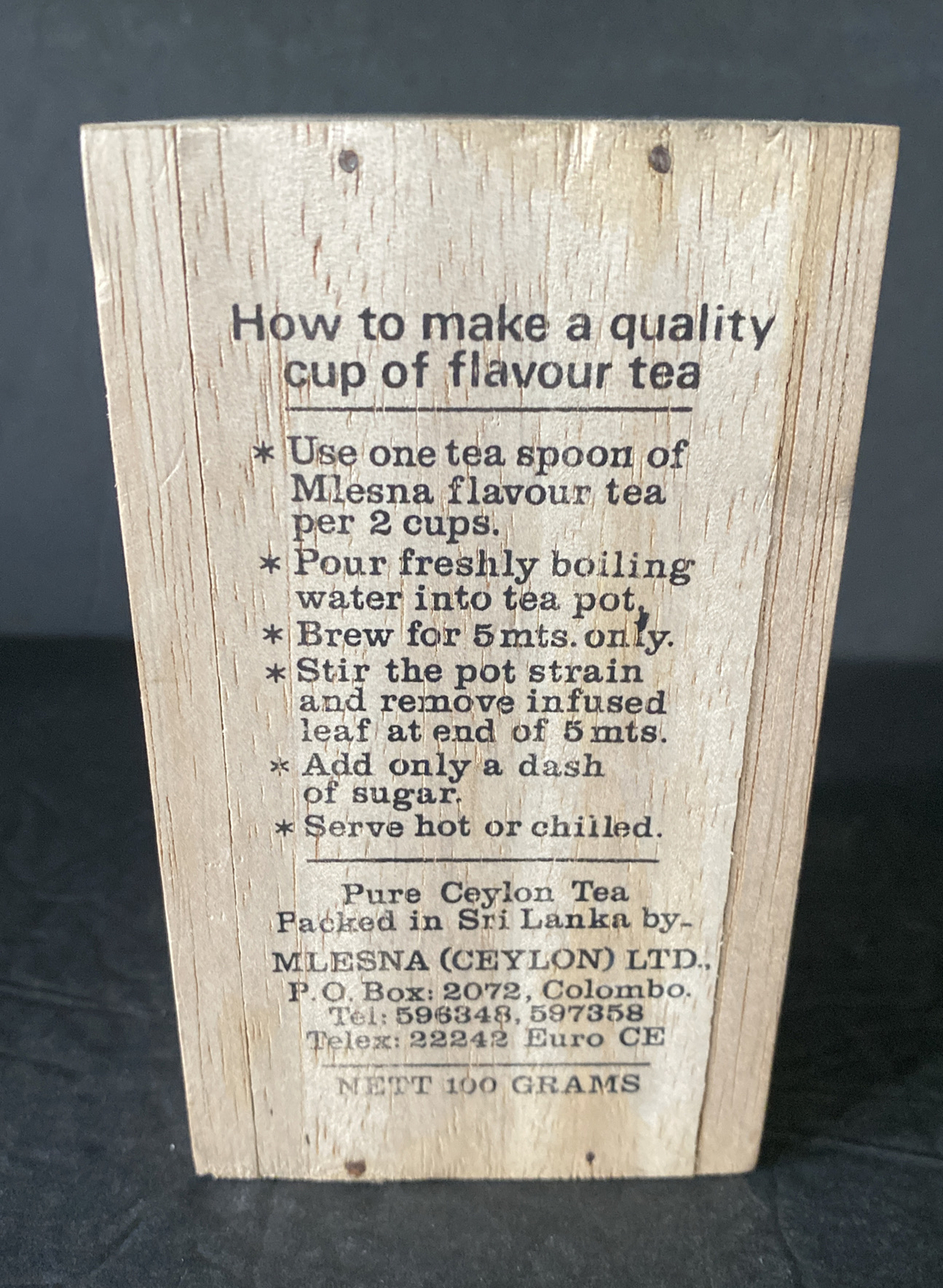 Mint Tea Mlesna Pure Ceylon Tea Wooden Box 100g Empty Box Vintage Collectible
