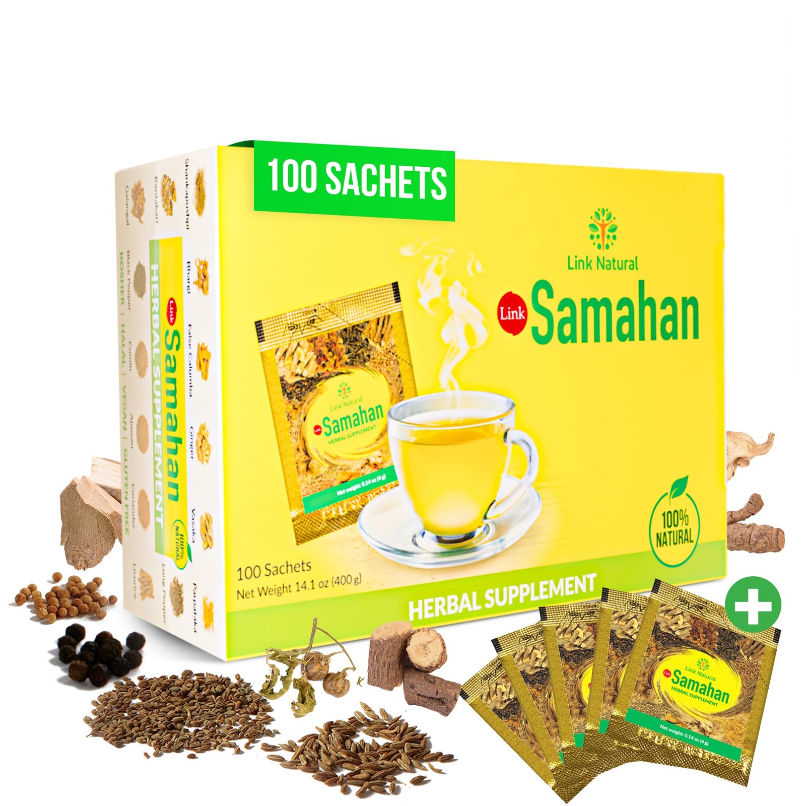 100 Link Samahan Ayurvedic Herbal Tea Packets Sri Lankan