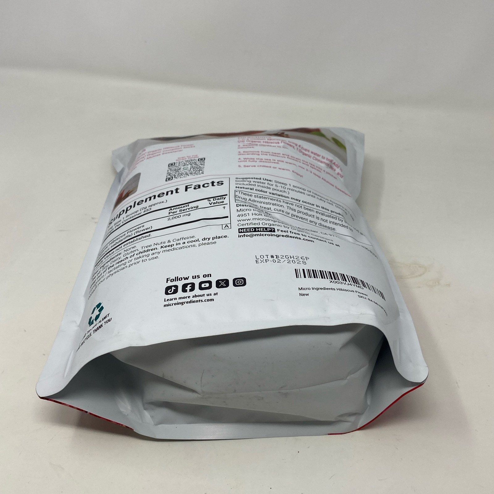 Micro Ingredients Organic Hibiscus Flowers, Red, 2 lb Loose Leaf Tea
