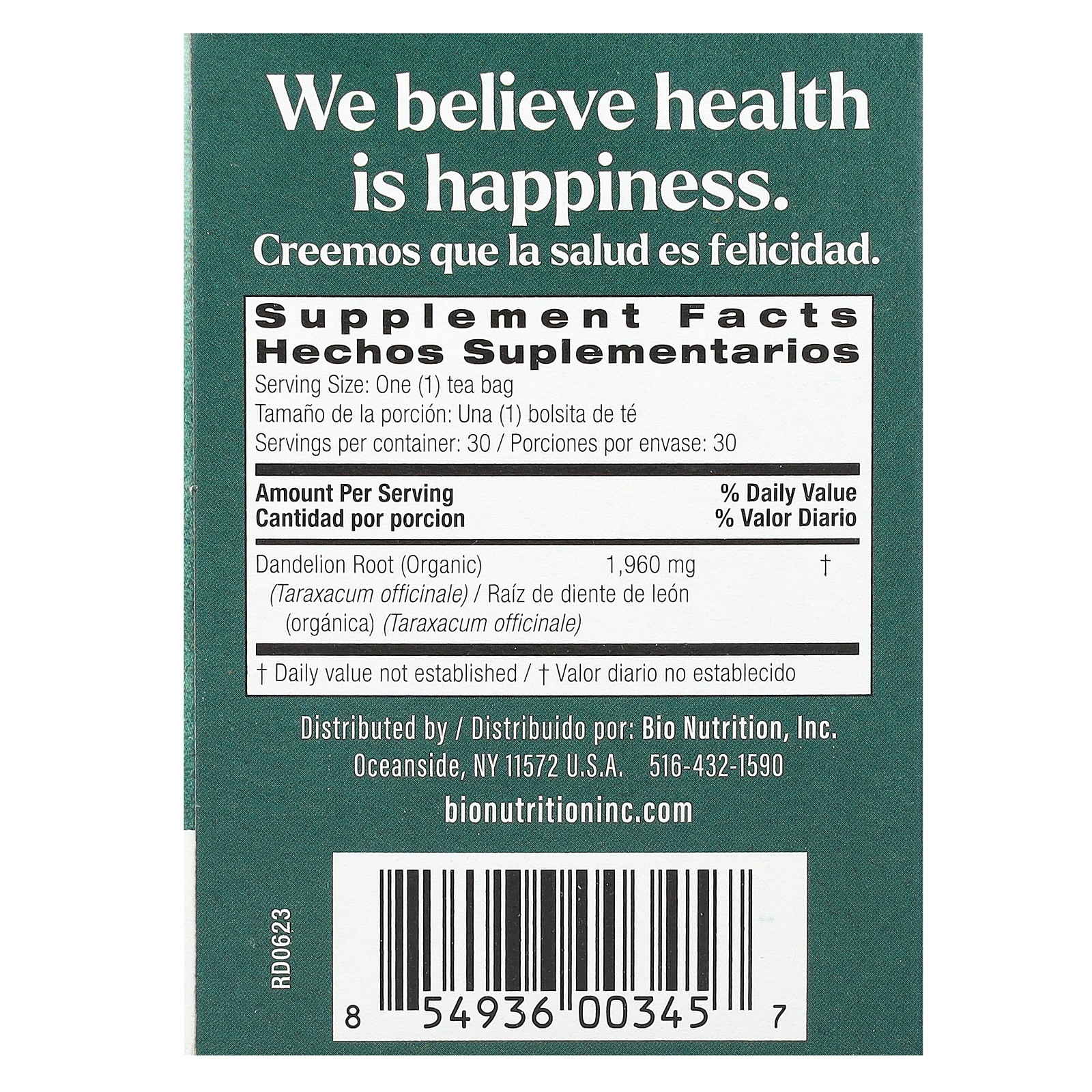Dandelion Root Tea, Caffeine Free, 30 Tea Bags, 2.1 oz (58.8 g)