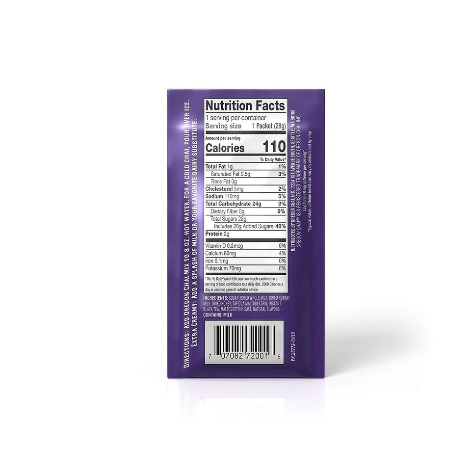 Oregon Chai Vanilla Dry Chai Latte Mix 8 Count Pack of 6