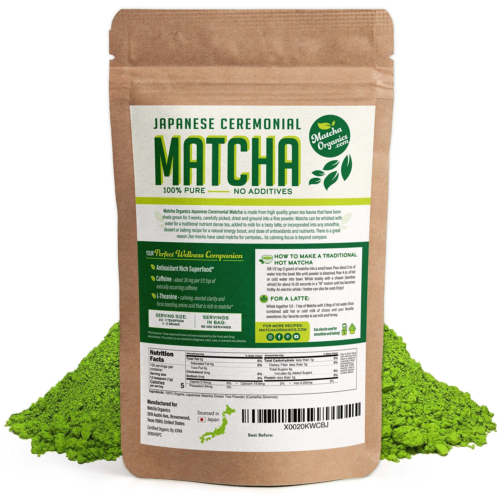 Premium Japanese Ceremonial Matcha Green 4 Ounce (Pack of 1), Bright