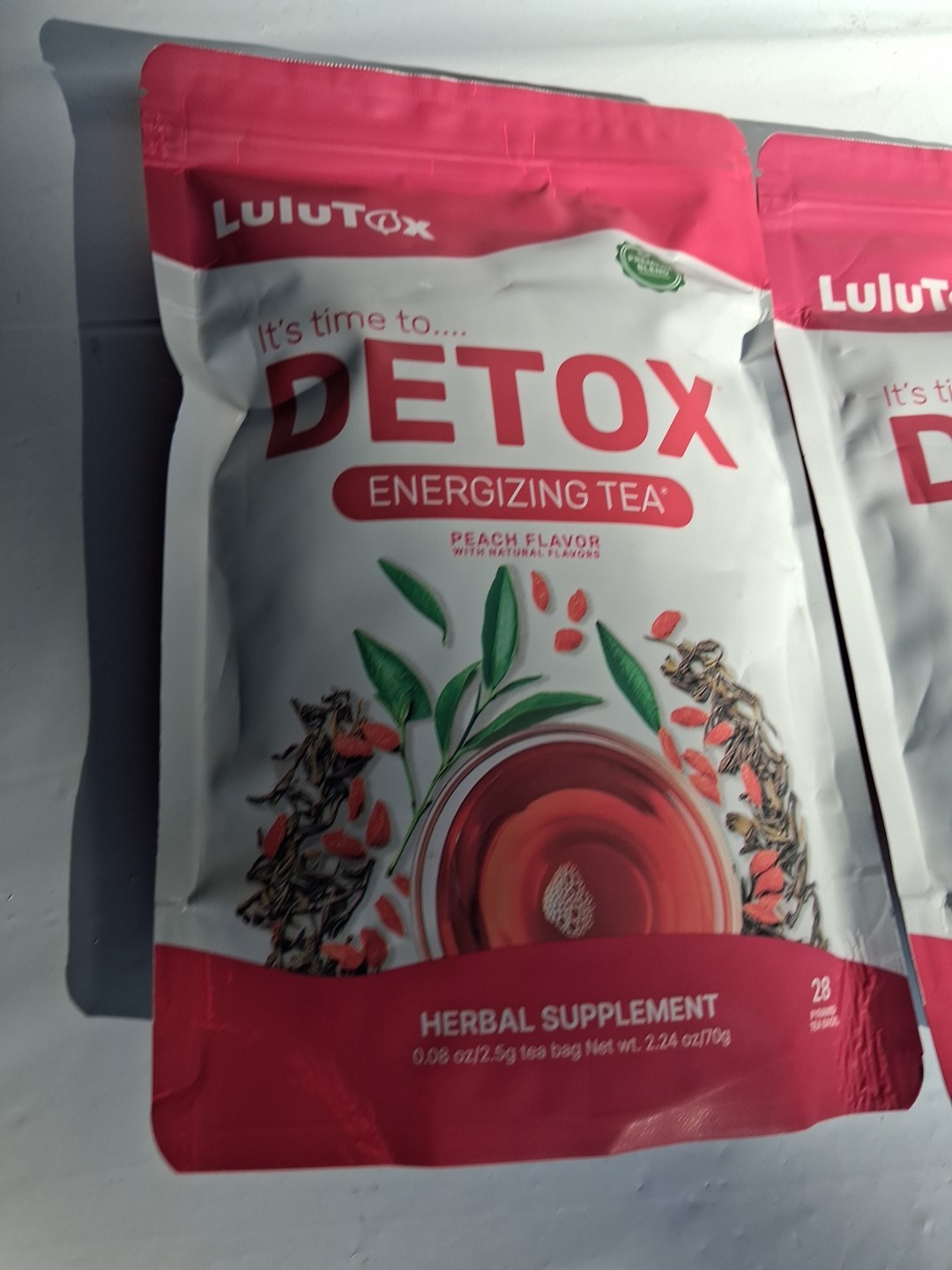 Lulutox Energizing Tea Peach Flavor 28 Teabags 2 Pack