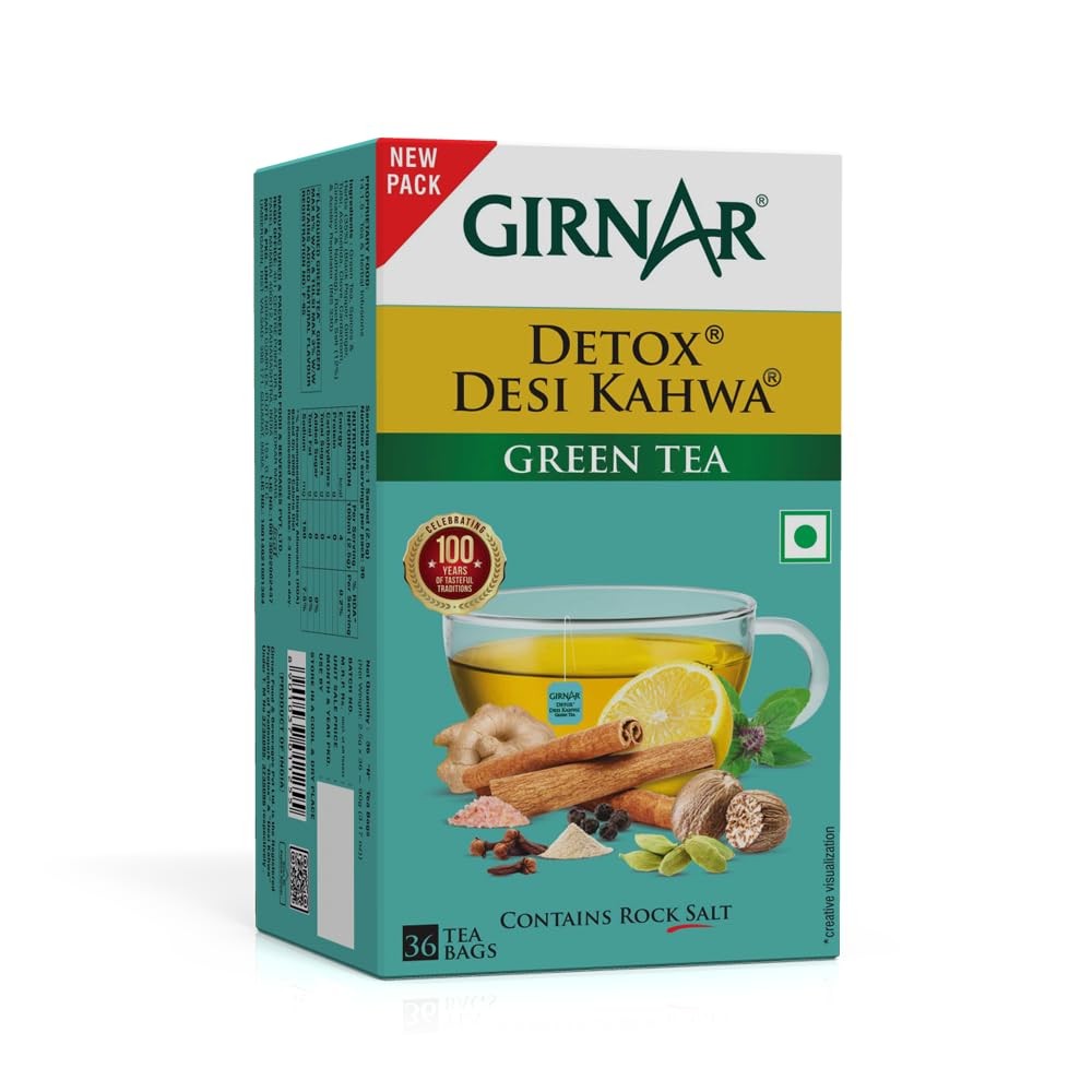 Girnar Detox Green Tea Desi Kahwa 90g | 36 Tea Bags | Ayurvedic Herbal Tea