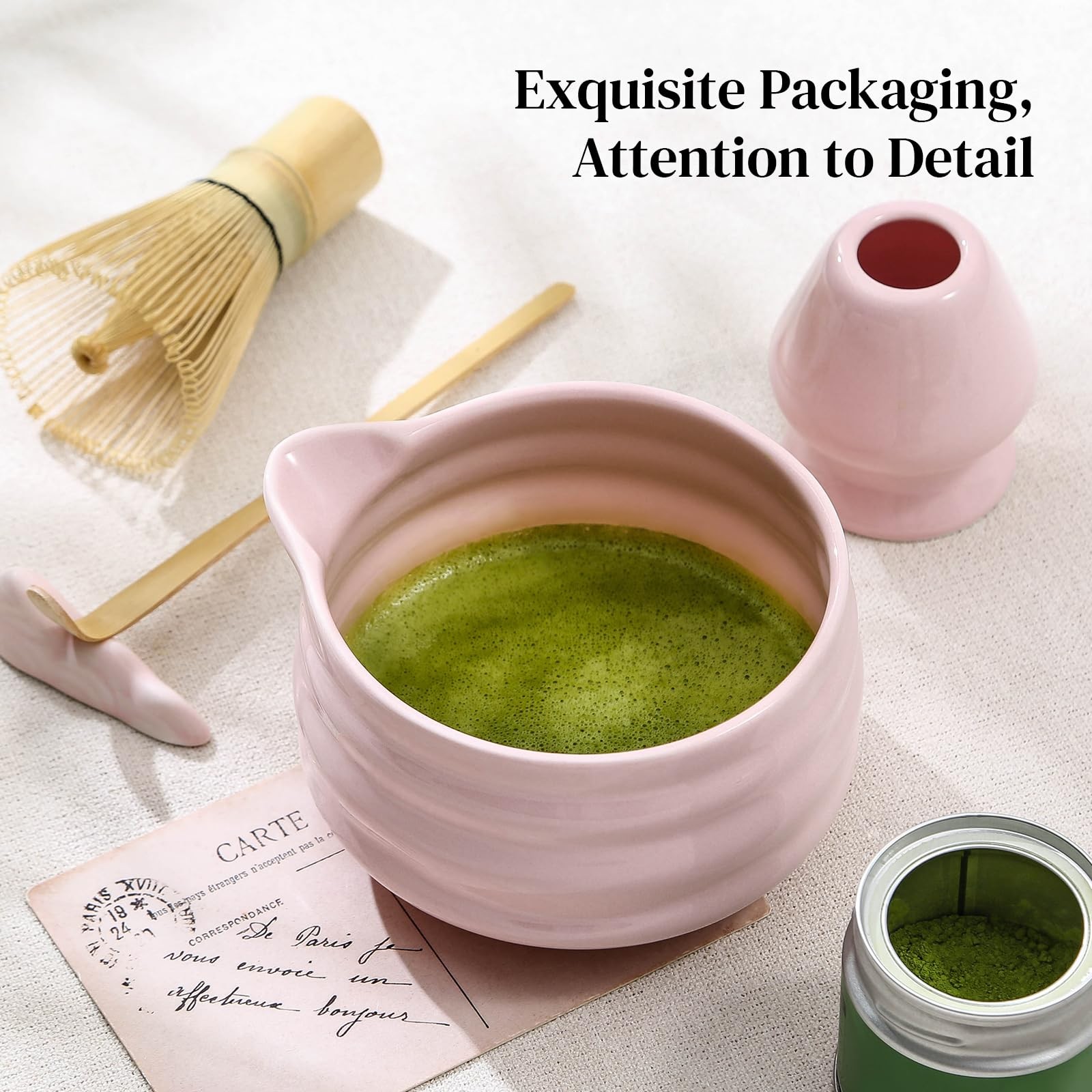 Matcha Whisk Set, 7 Pcs Matcha Set Includes Bowl with Spout, Whisk and Holder…
