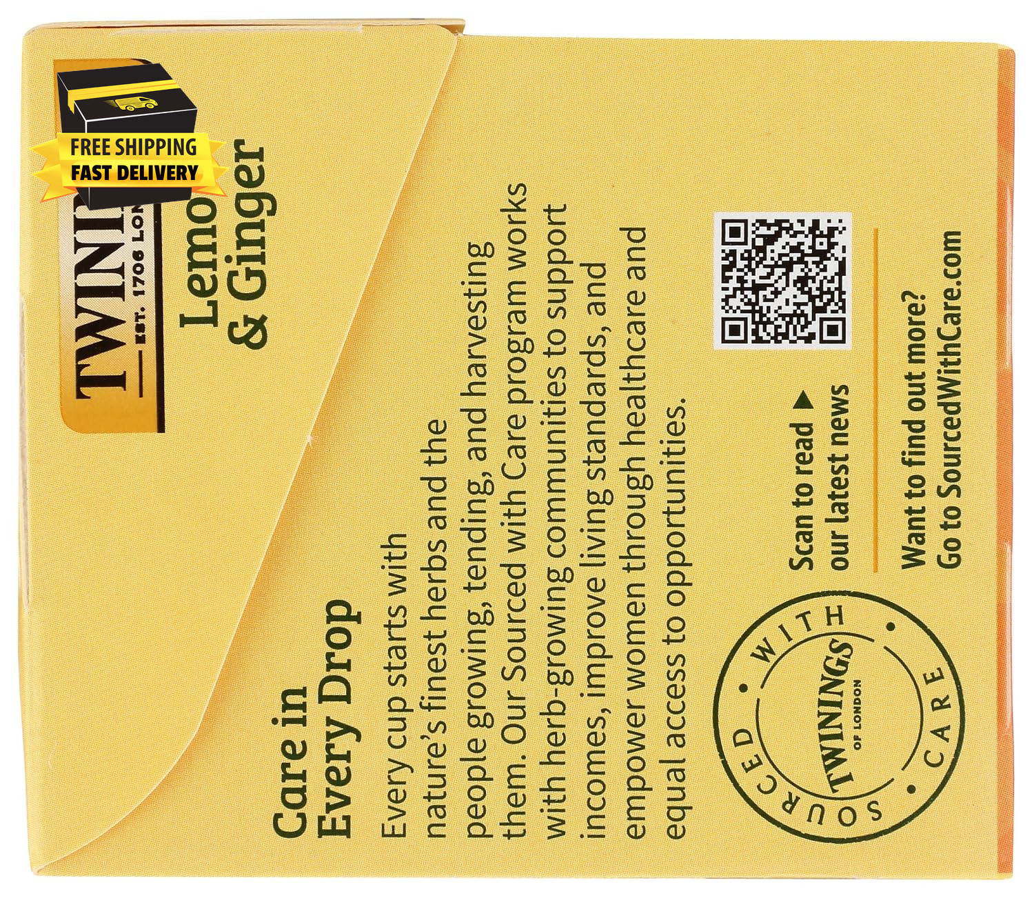 Lemon & Ginger Herbal Tea Individually Wrapped Bags, 20 Count (Pack of 1), Tangy