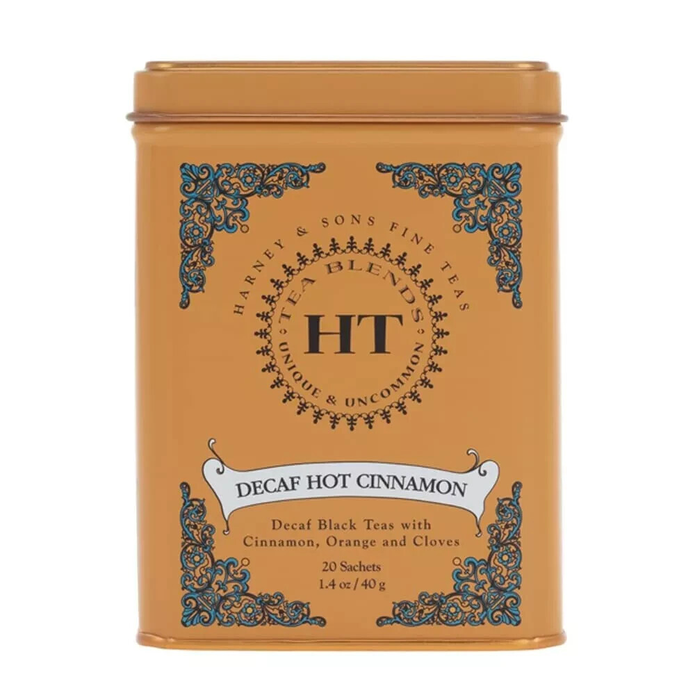 Harney and Sons Decaf Hot Cinnamon , Decaf Flavored Black 20 Sachets per Tin 1.4