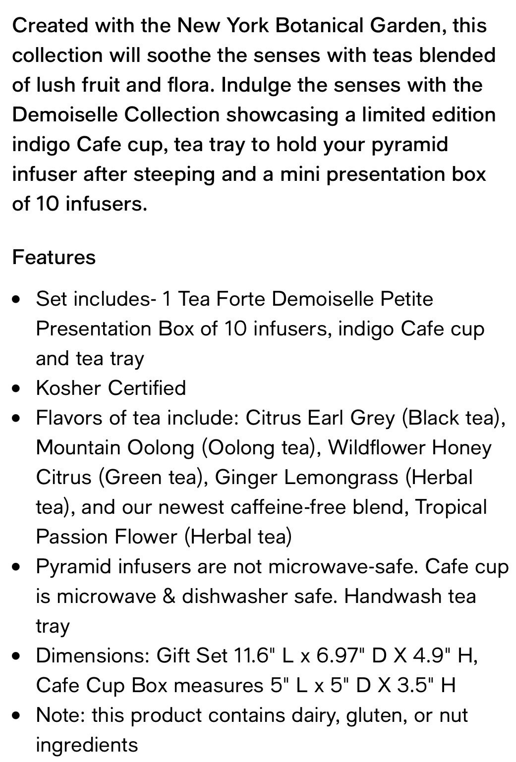 TEA FORTE New York Botanical Garden DEMOISELLE Cafe Cup Tray Infusers GIFT BOX