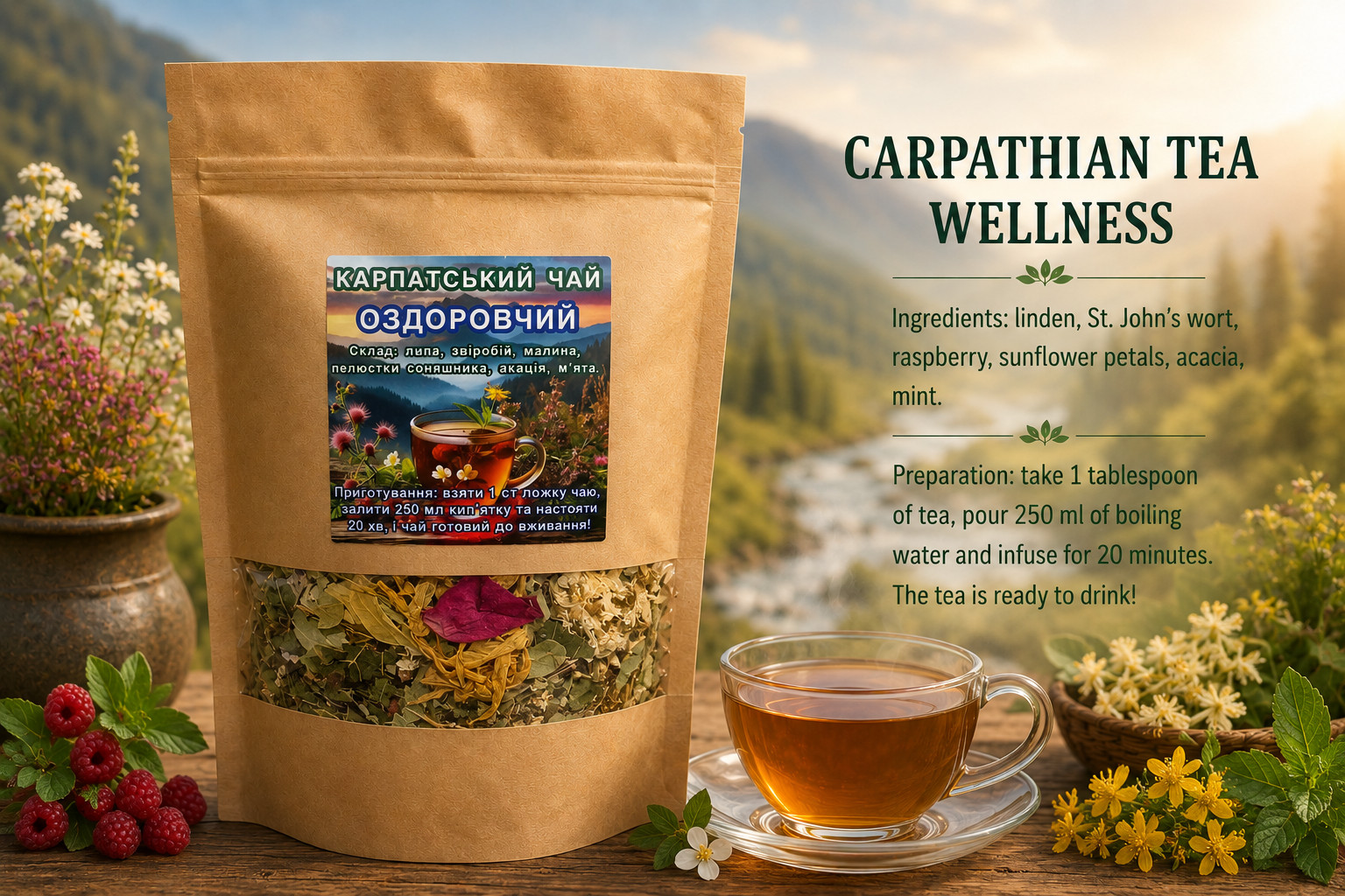 Natural Wellness Herbal Tea 120g Carpathian Loose Leaf Herbal Blend