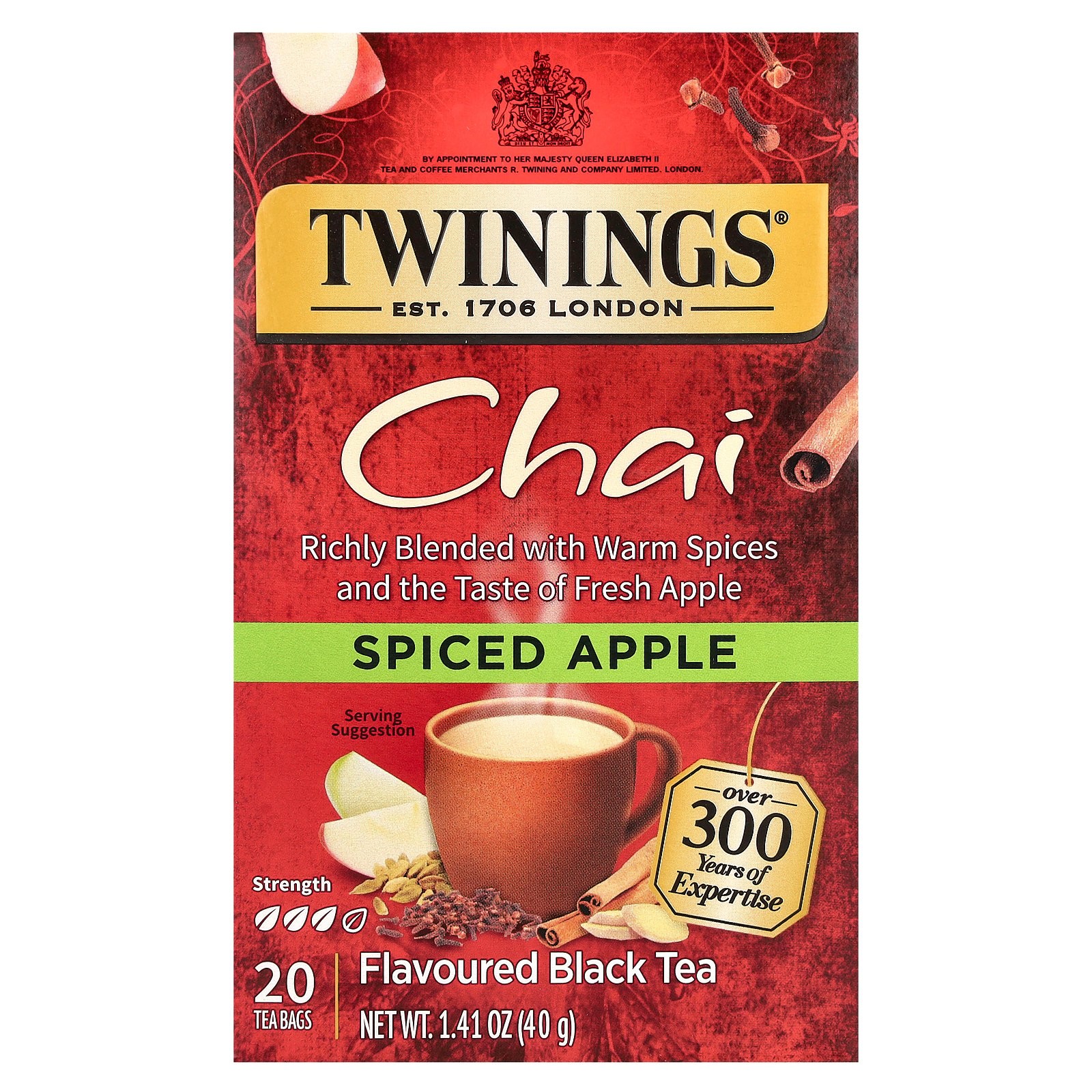 Flavored Black Tea, Chai, Spiced Apple, 20 Tea Bags, 1.41 oz (40 g)