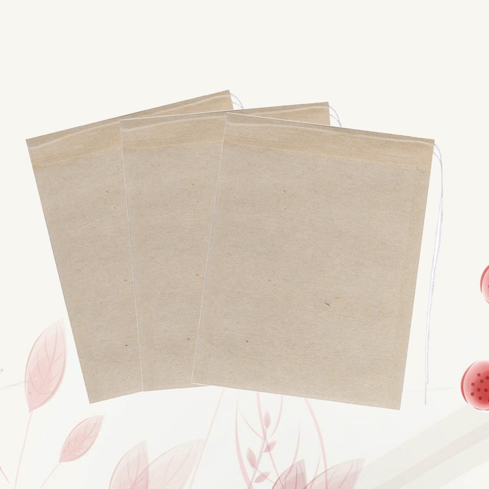 100Pcs Reusable Tea Bag Set for Loose Tea Drawstring Filter Paper Light Brown
