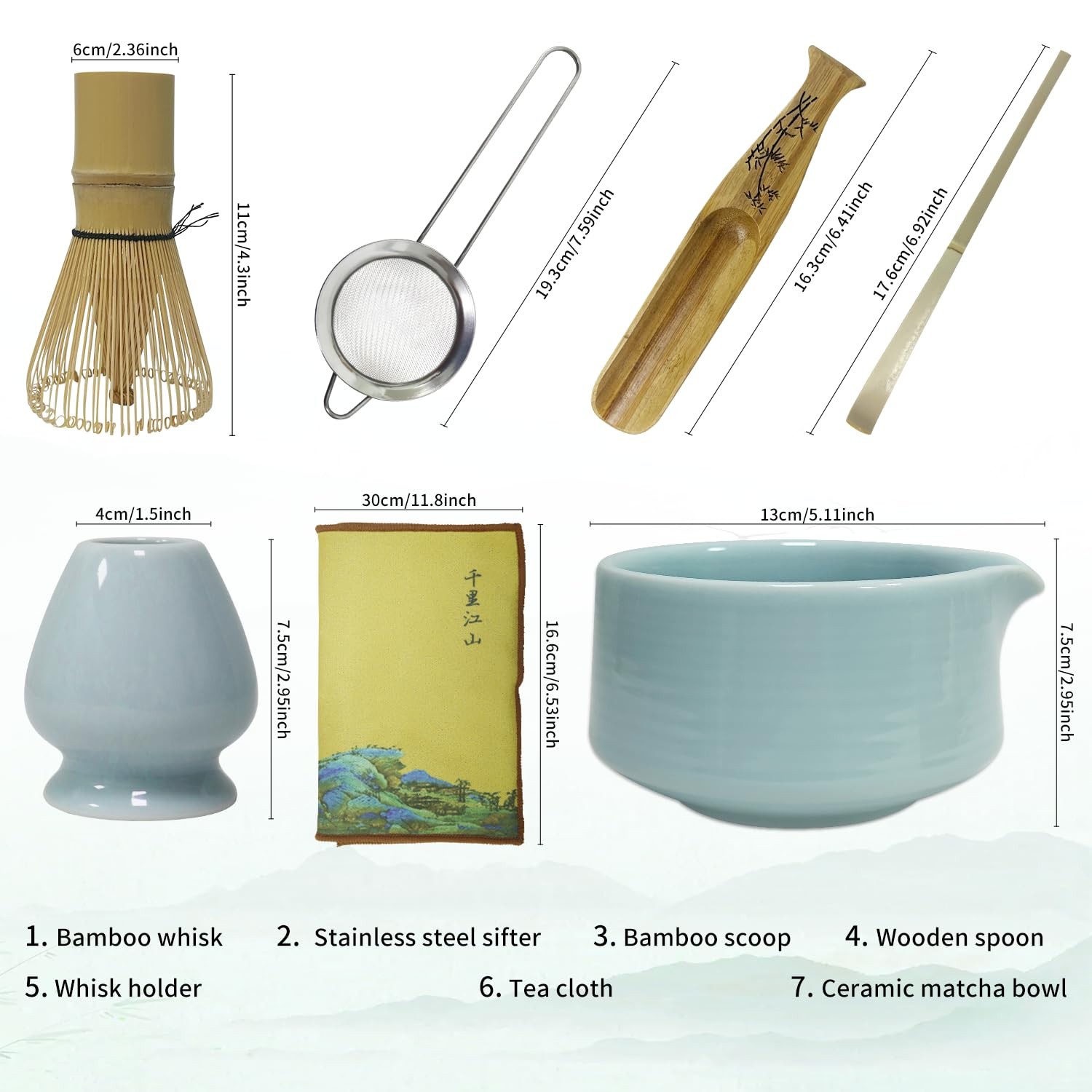 Matcha Whisk Set, Matcha Bowl with Spout, Bamboo Whisk, Scoop, Sifter, Whisk …