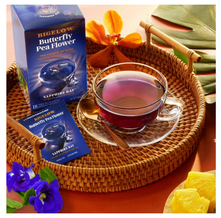 Bigelow Butterfly Pea Flower Sapphire Bay, Herbal Tea, Tea Bags, 18 Count