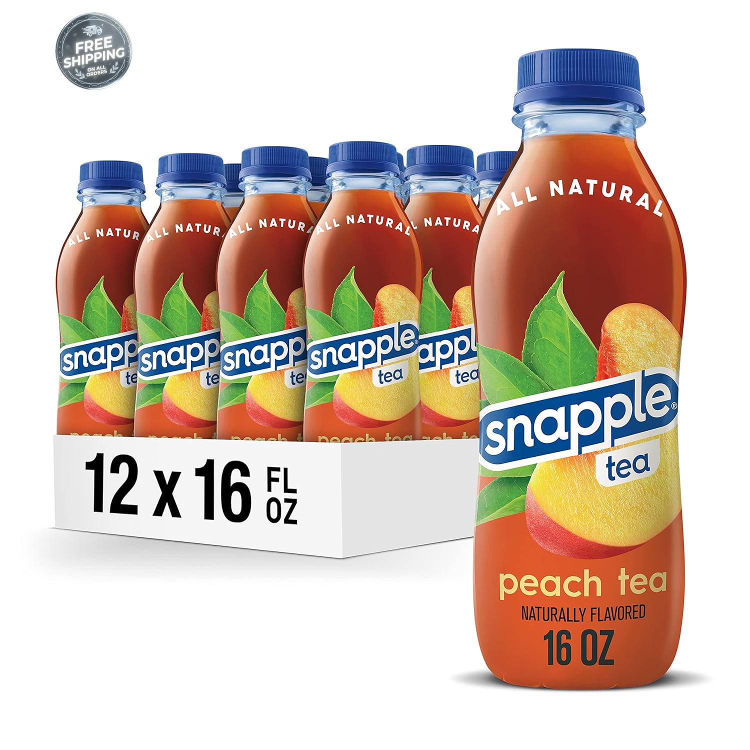 Snapple Peach Tea, 16 Fl Oz Recycled Plastic Bottle, Pack of 12