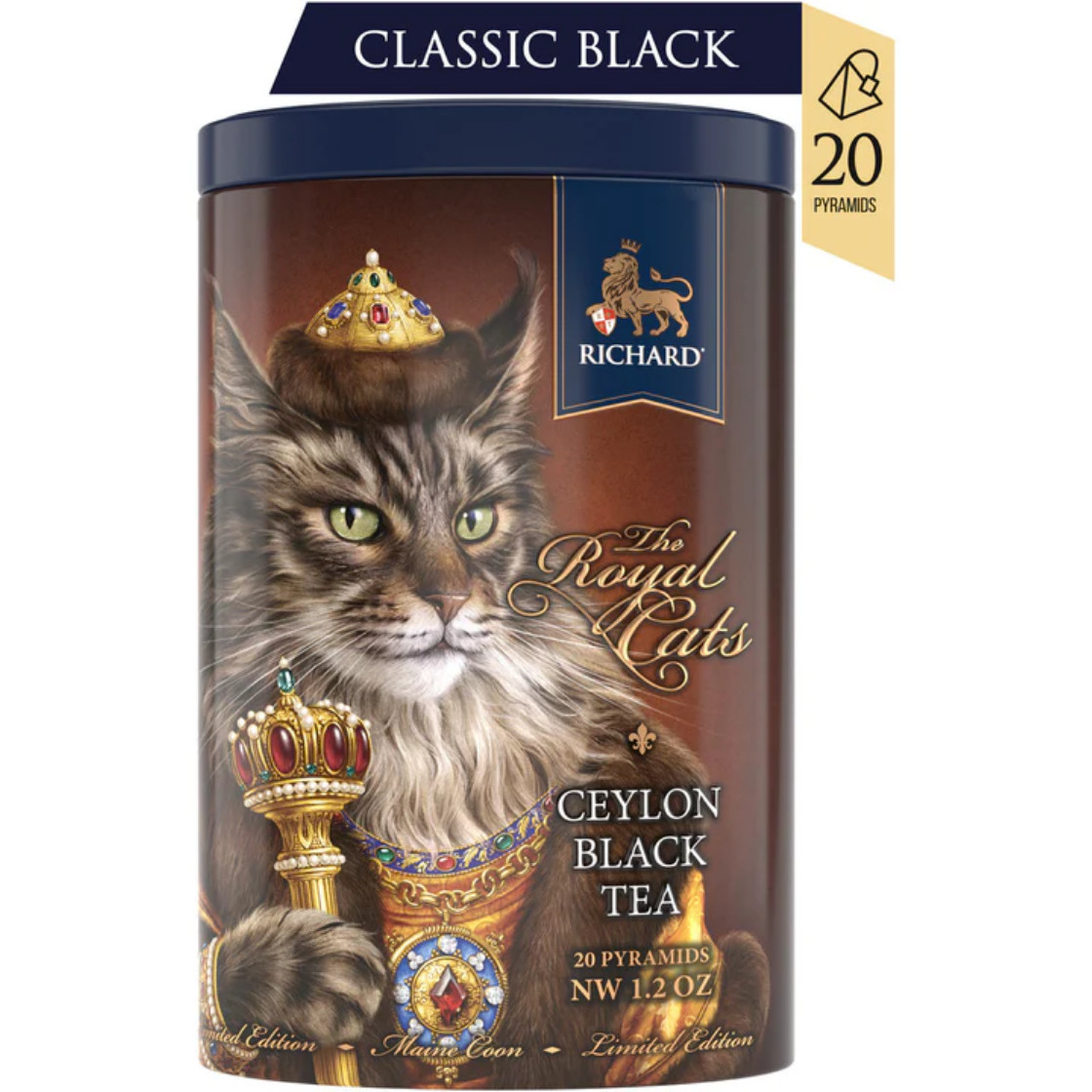 MAINE COON Richard Royal Cat Ceylon Black Tea 20 Pyramids GIFT TIN Limited