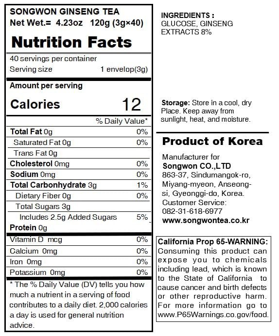 Korean Ginseng Tea 120g 40 Tea Bags Herbal Energy Drink Mix Supplement