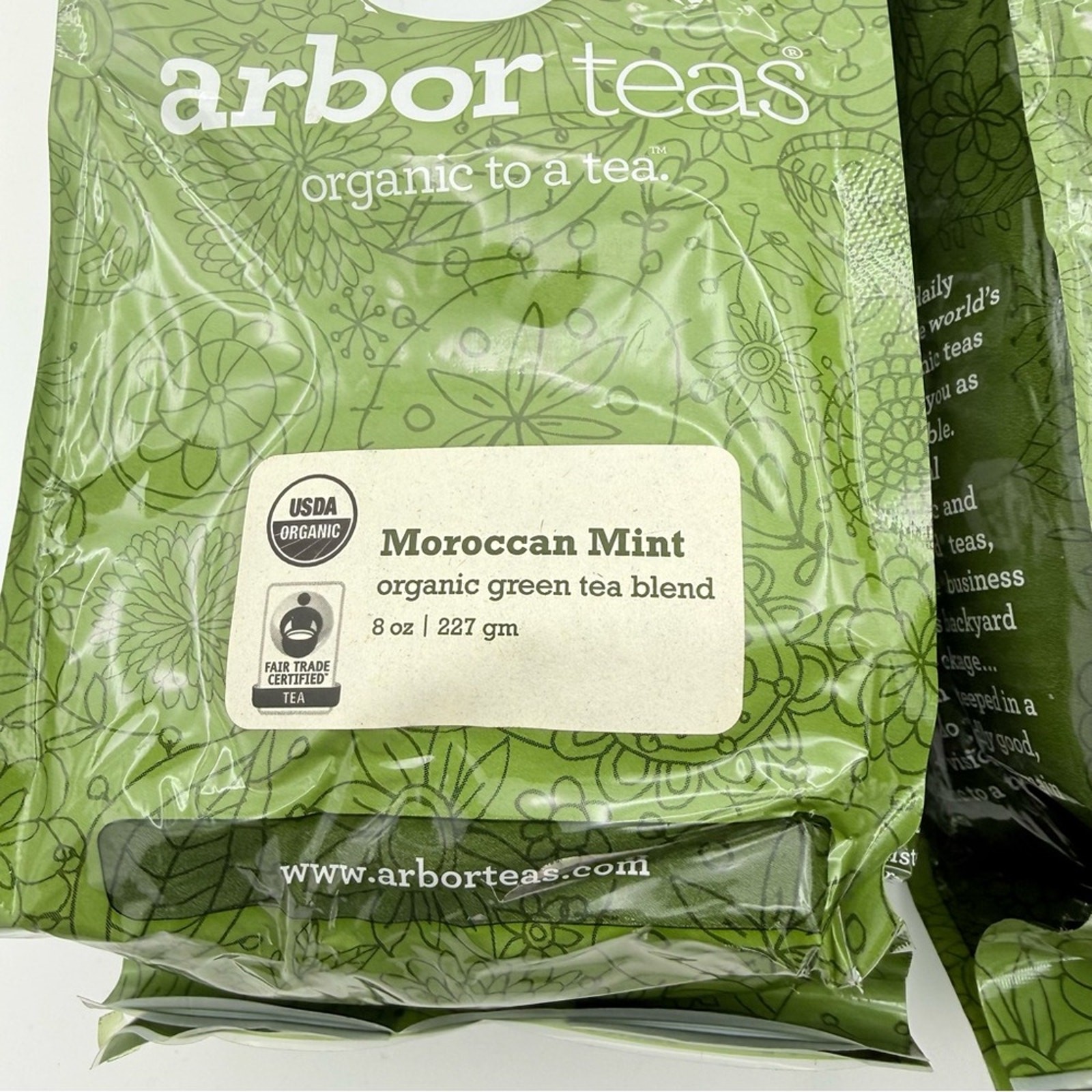 Arbor teas Organic 2 pack Chocolate dark tea 12oz & Moroccan mint green Tea 8oz