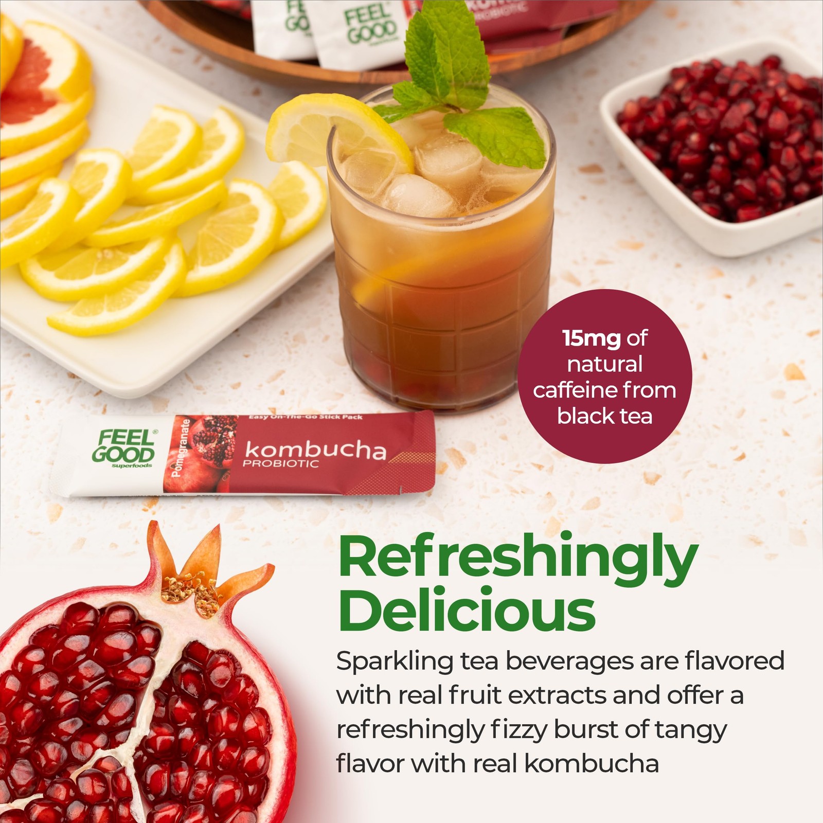 Kombucha Iced Tea Packets, Delicious Pomegranate Flavored Refreshing Instant …