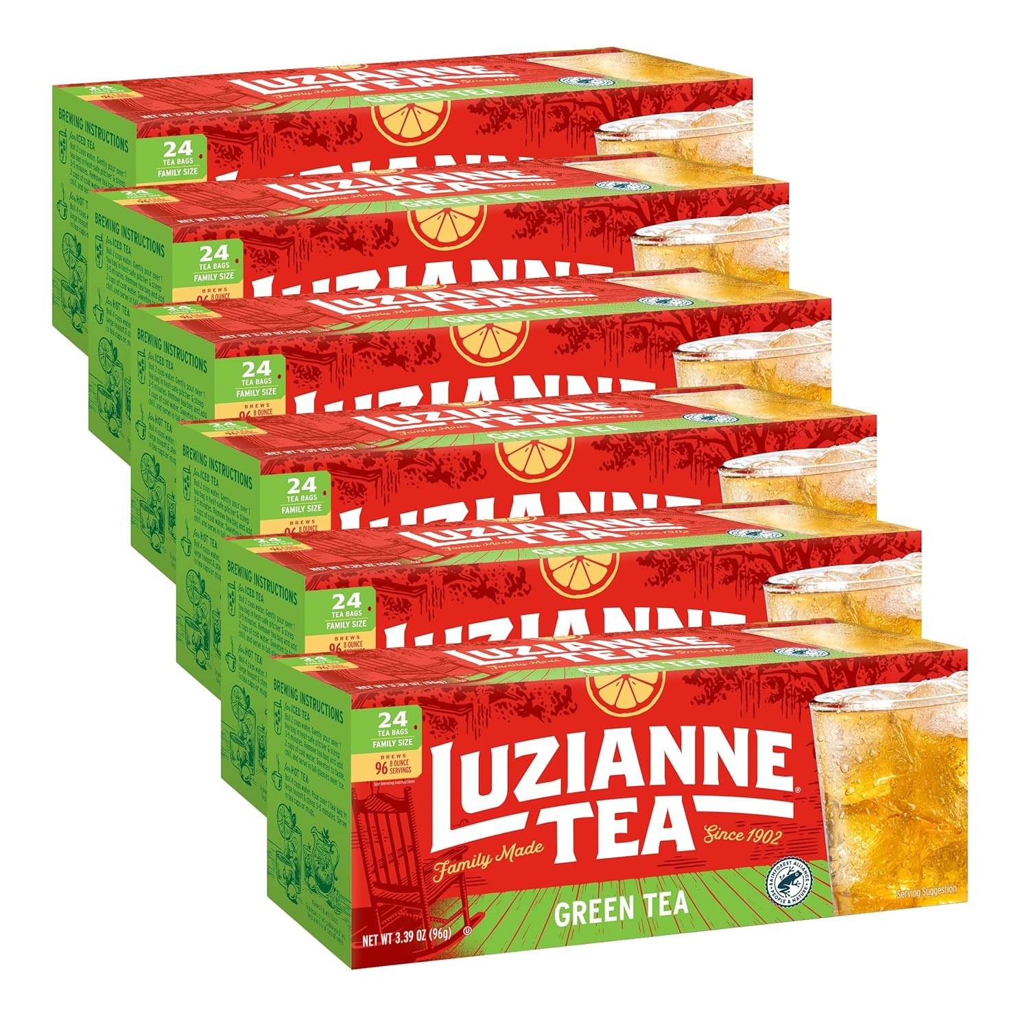 Green Tea Bags, Family Size, 24Ct Box (Pack of 6)