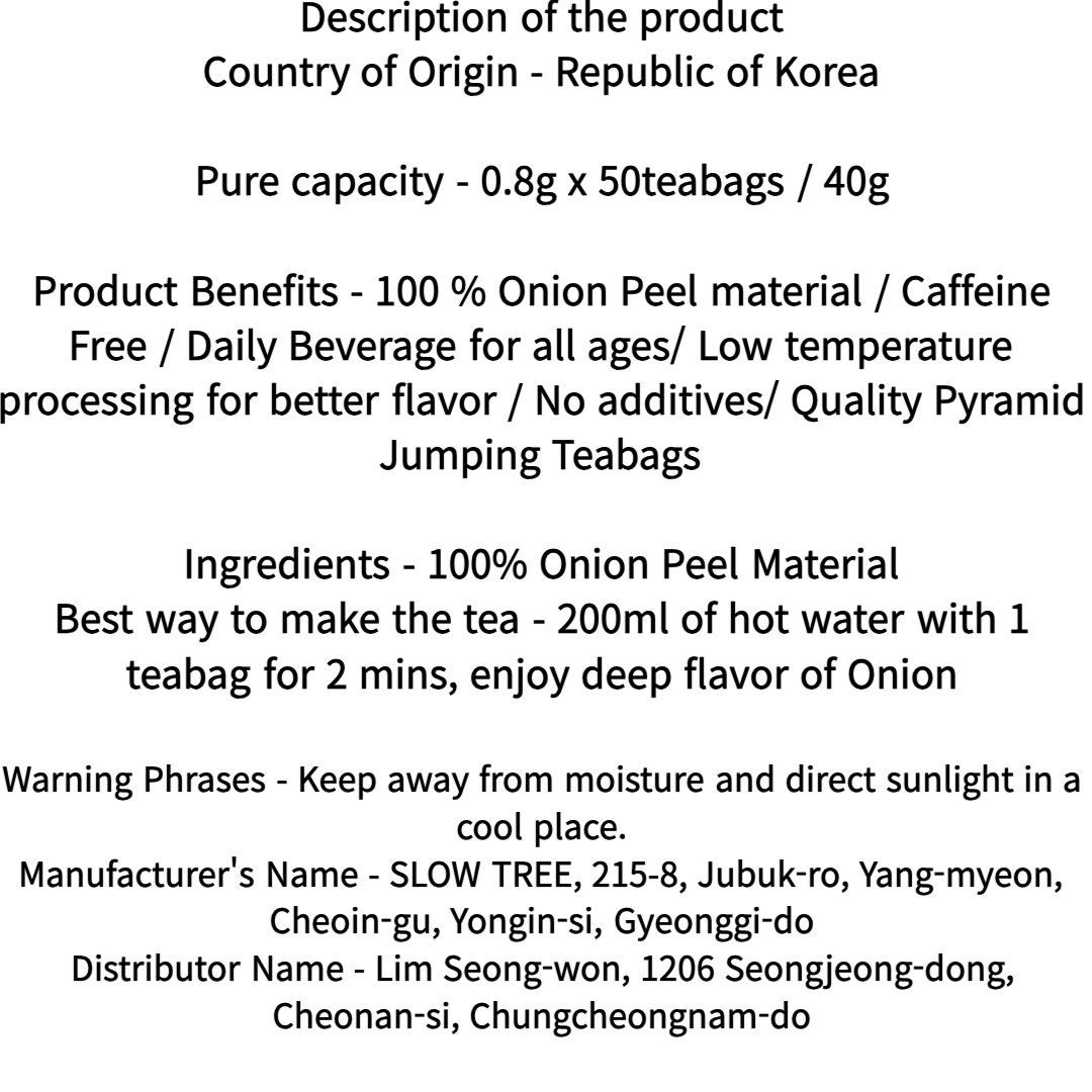 Youth Farm Korean 100% Onion Peel tea 40g( 0.8g x 50 Teabags)