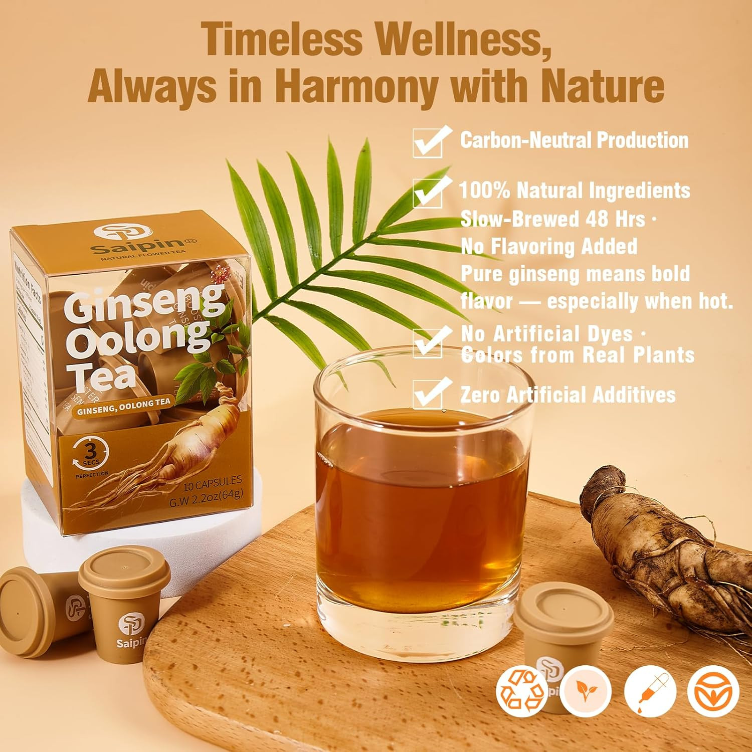 SAIPIN Organic Ginseng Tea – 10 Instant Oolong Tea for Natural Energy and Stress